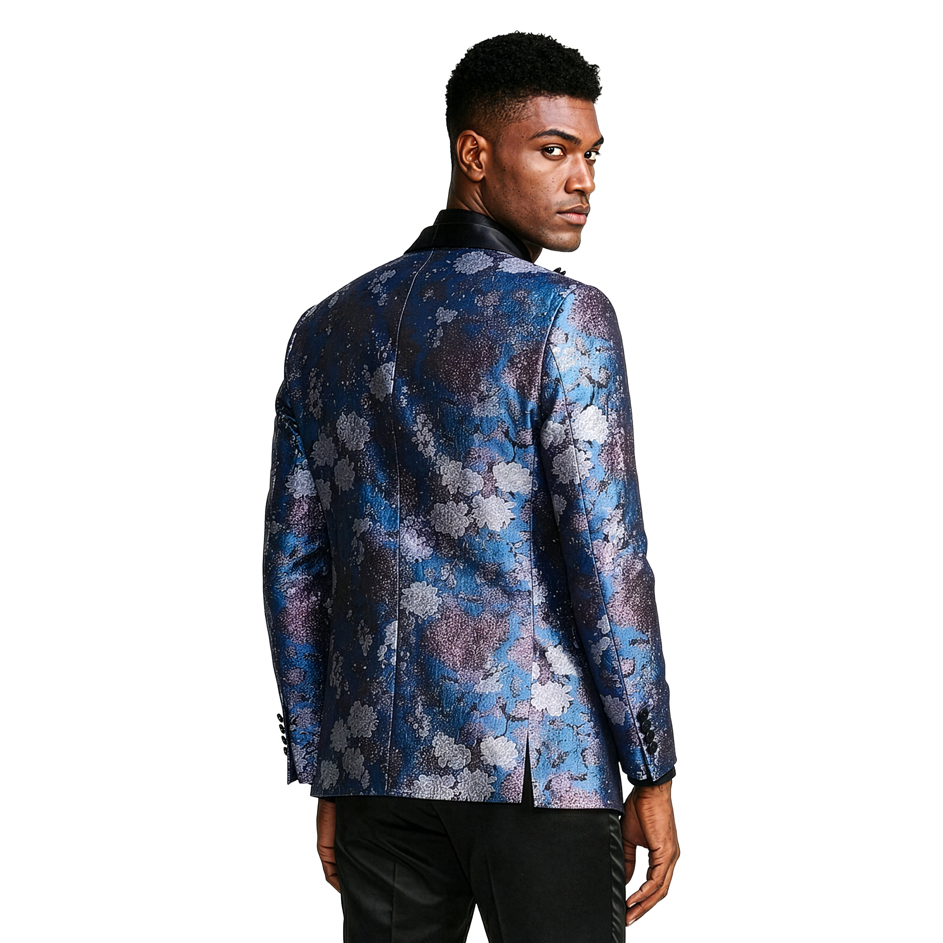 Tazzio Mens Floral Satin Shawl Collar Tuxedo Jacket With Bow Tie