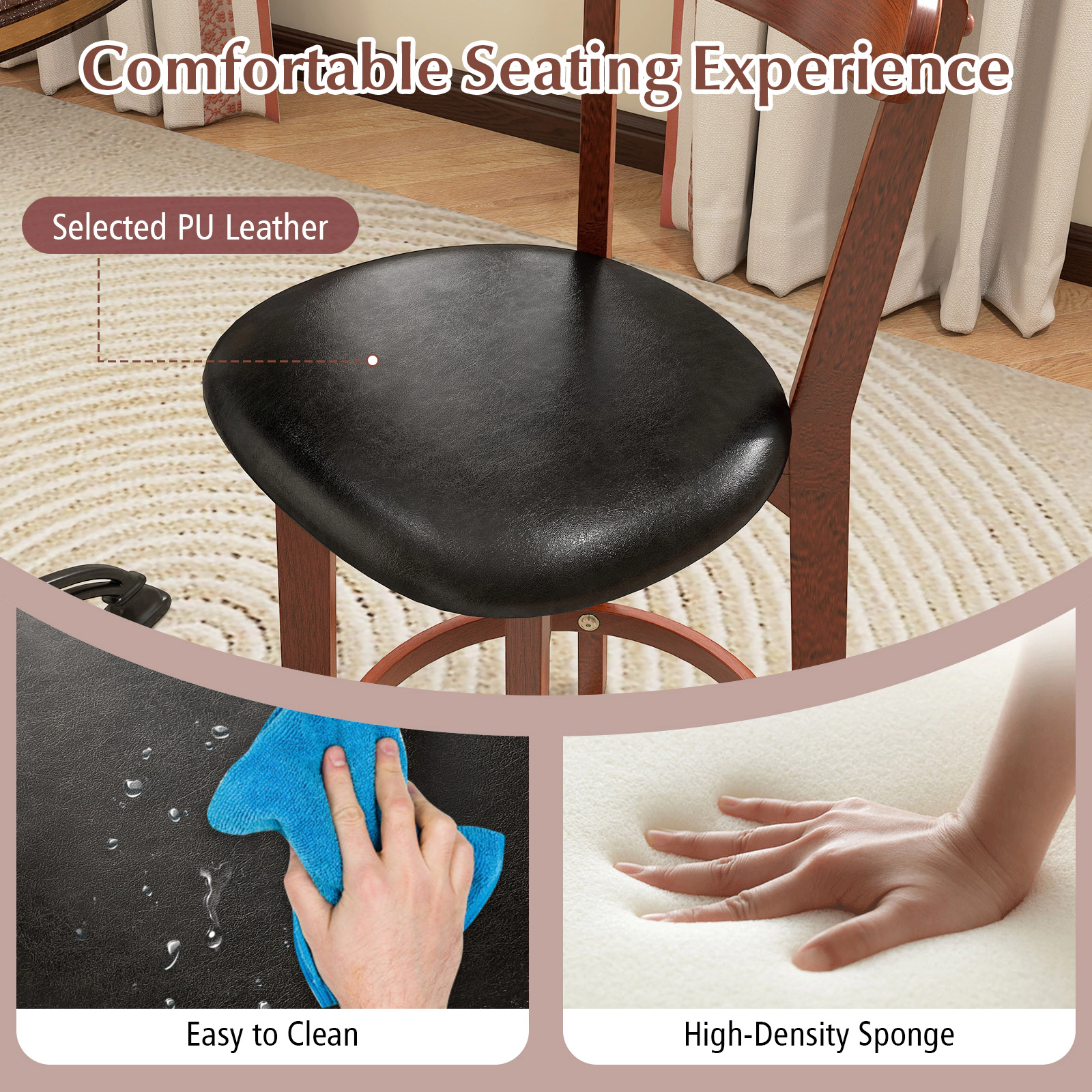 SUGIFT Set of 2 Modern Armless Upholstered Cushioned Seat Island Dining Chairs 275-lb Capacity Walnut Black