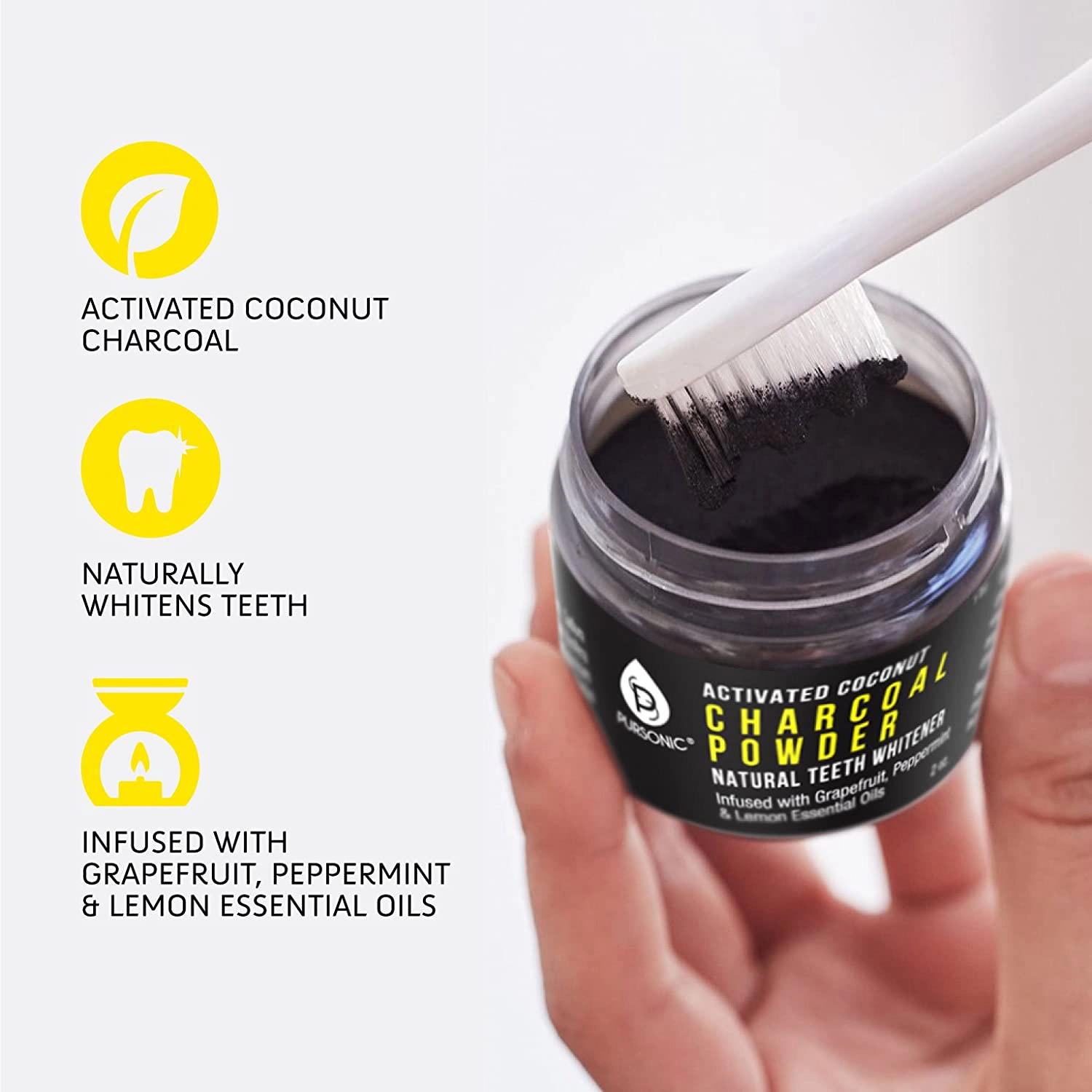 Pursonic Unisex Natural Activated Coconut Charcoal Teeth Whitening Powder with Essential Oil