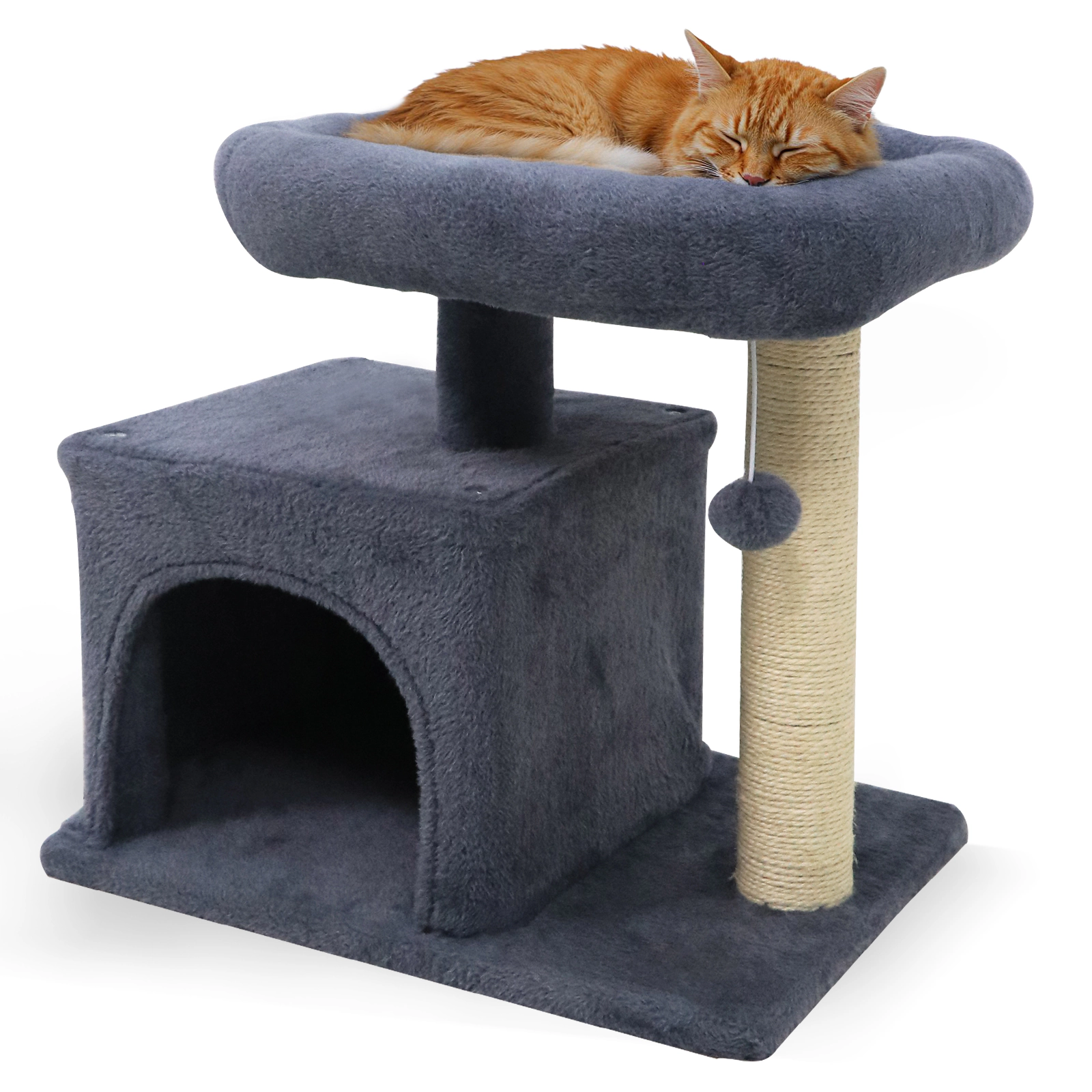 SUGIFT 19.5-in Dark Gray Small Cat Tree with Large Padded Plush Perch Condo Sisal Posts and Anti-Tip Strap