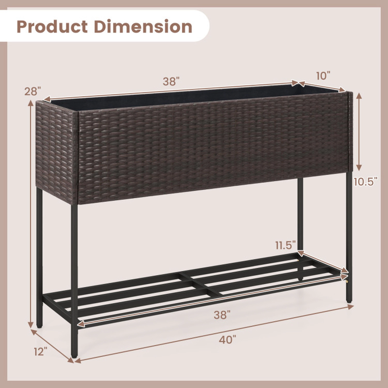 SUGIFT Raised Garden Bed with Storage Shelf and Drainage Gaps 132-lb Planter Box Capacity 66-lb Shelf Capacity Black