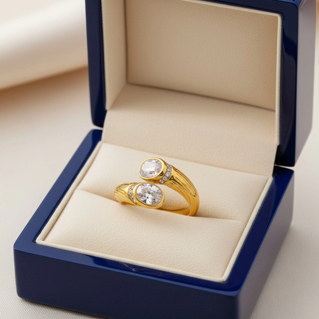 DressAtR Women's Oval Zircon 18K Gold Plated Open Ring
