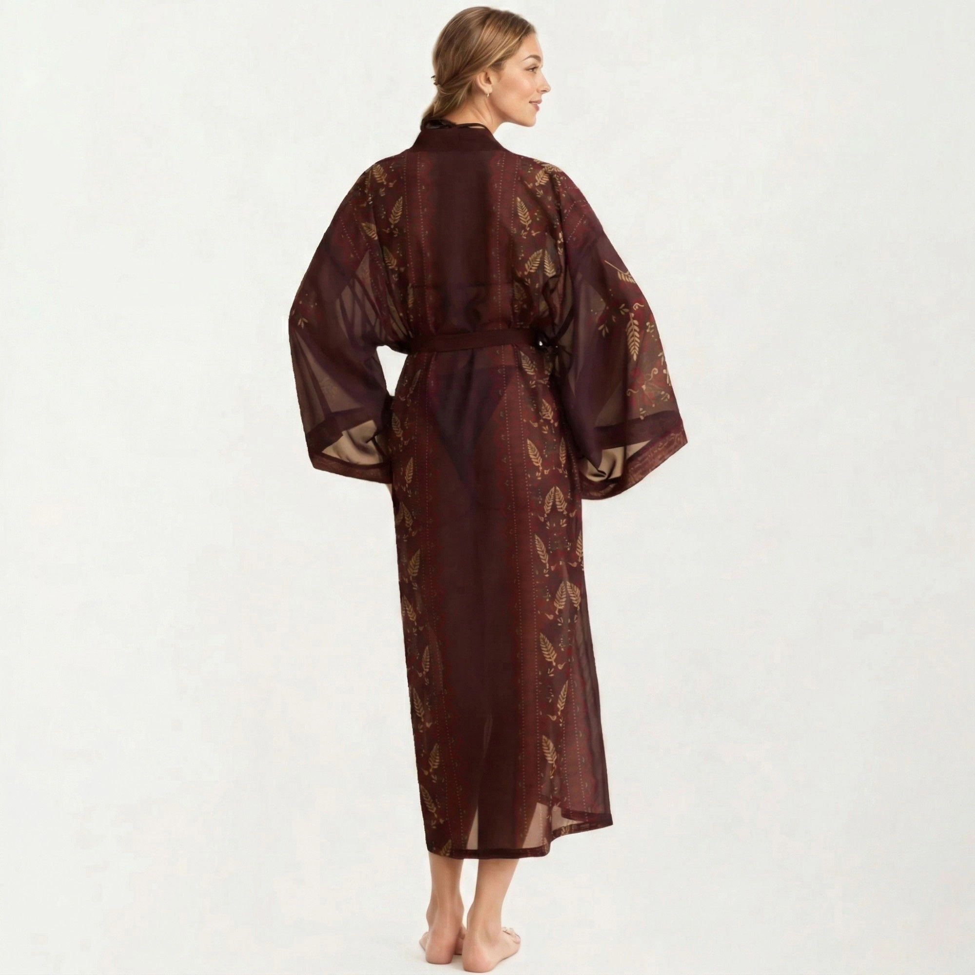 Anna-Kaci Women's Long Length Open Front Robe with Wide Sleeves Printed Lightweight Flowing Lounge Layer