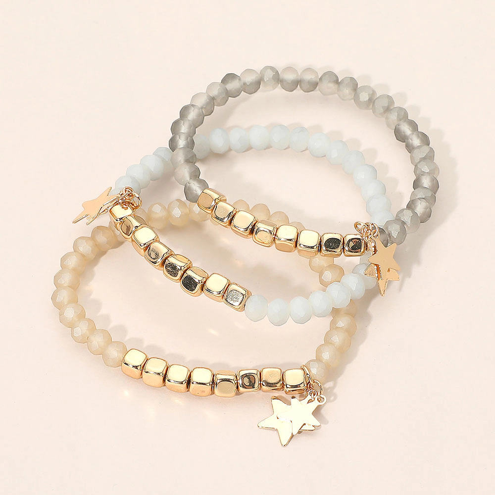 FASHNZFAB 3PCS - Star Charm Beaded Stretch Multi Layered Bracelets