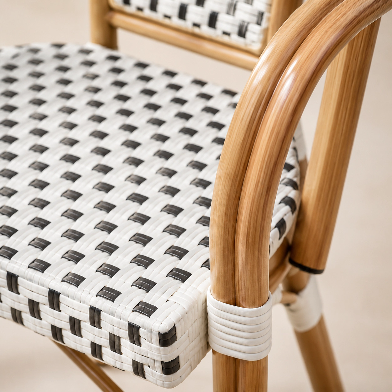 SUGIFT White Hand Woven PE Wicker and Curved Armrests Set of 2 French Bistro Chairs