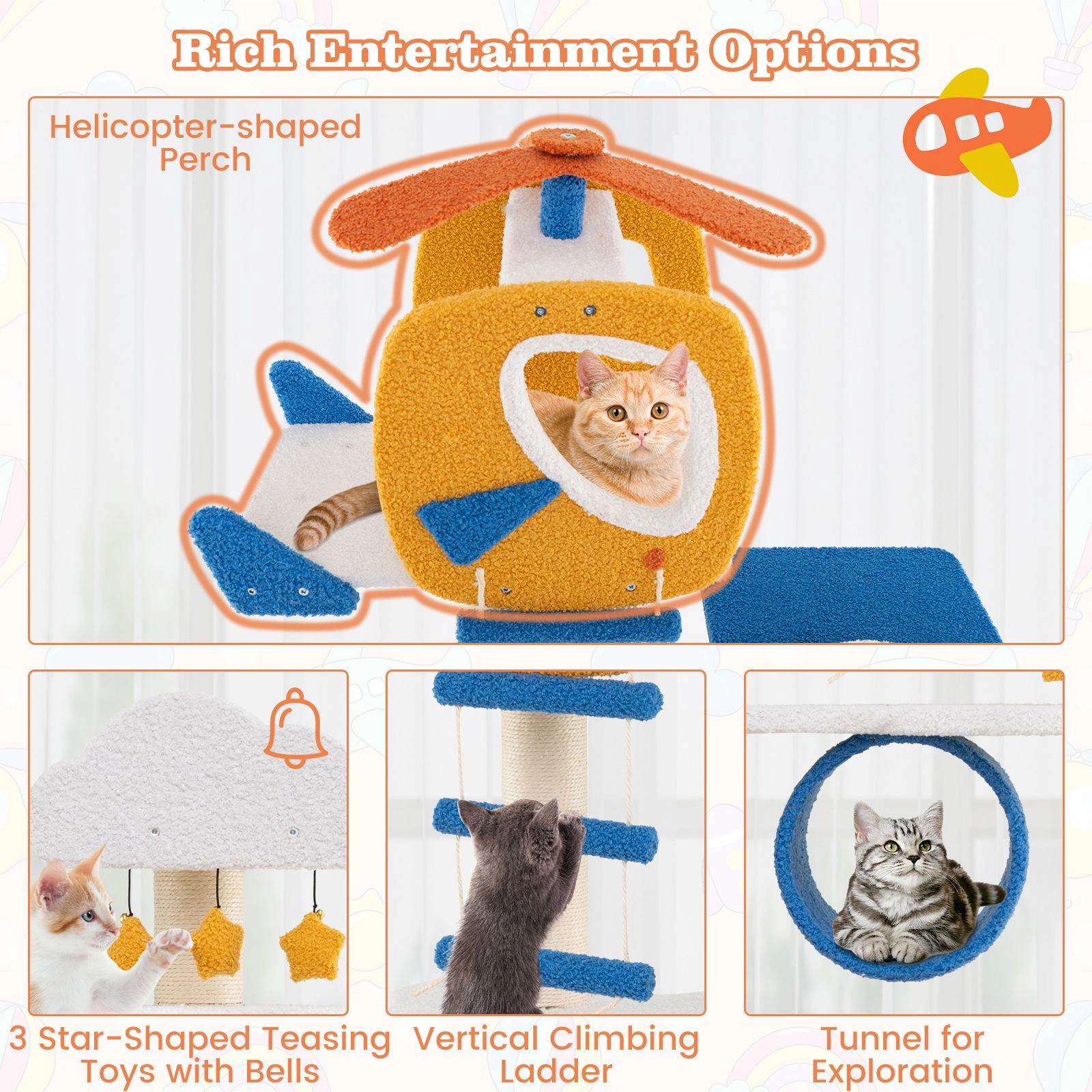 SlickBlue 70" Multi-Level Cat Tree with Rotating Basket Bed and Condo