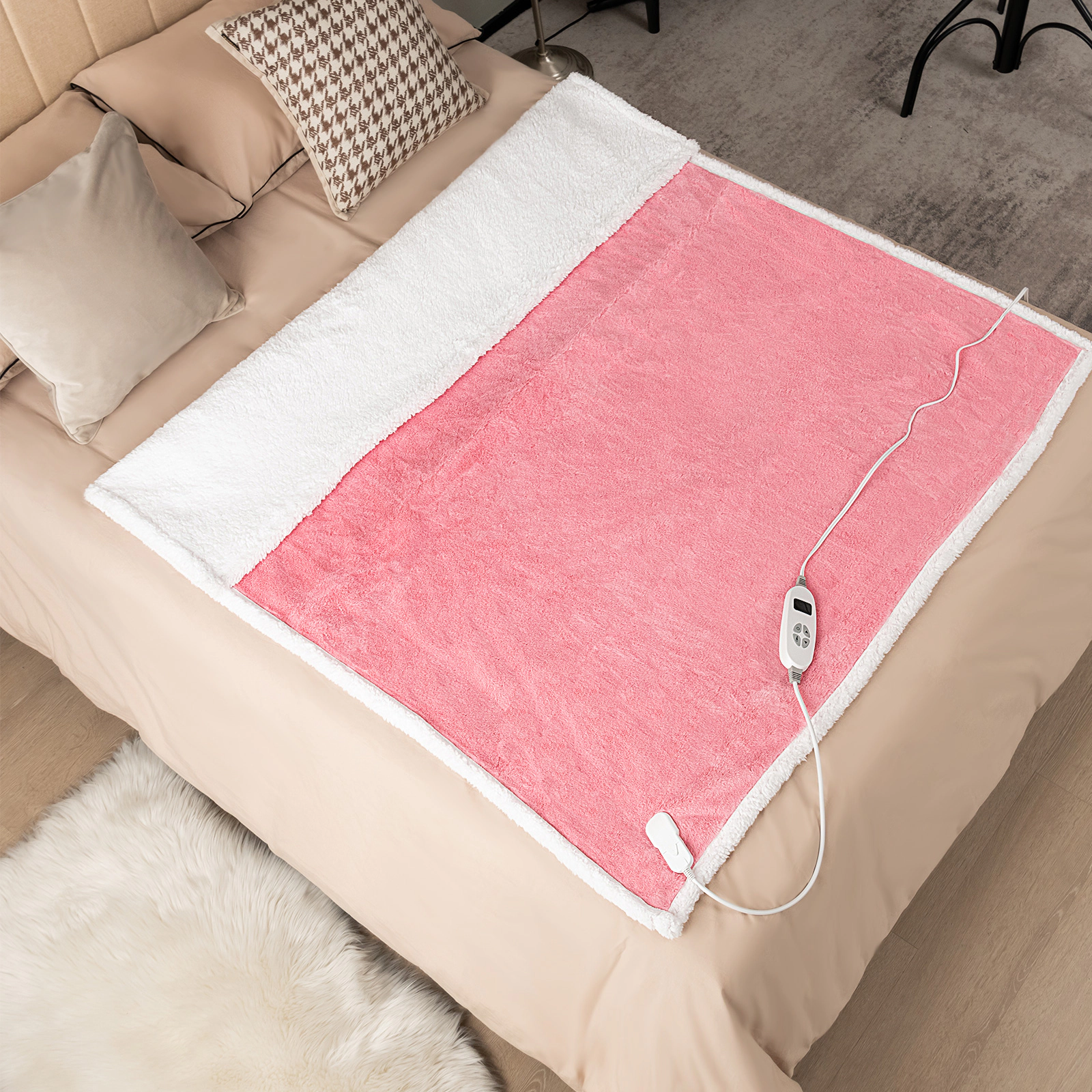 SUGIFT 60-in by 50-in 10-Setting Sherpa Fleece Electric Heated Blanket Throw with Auto Shut Off