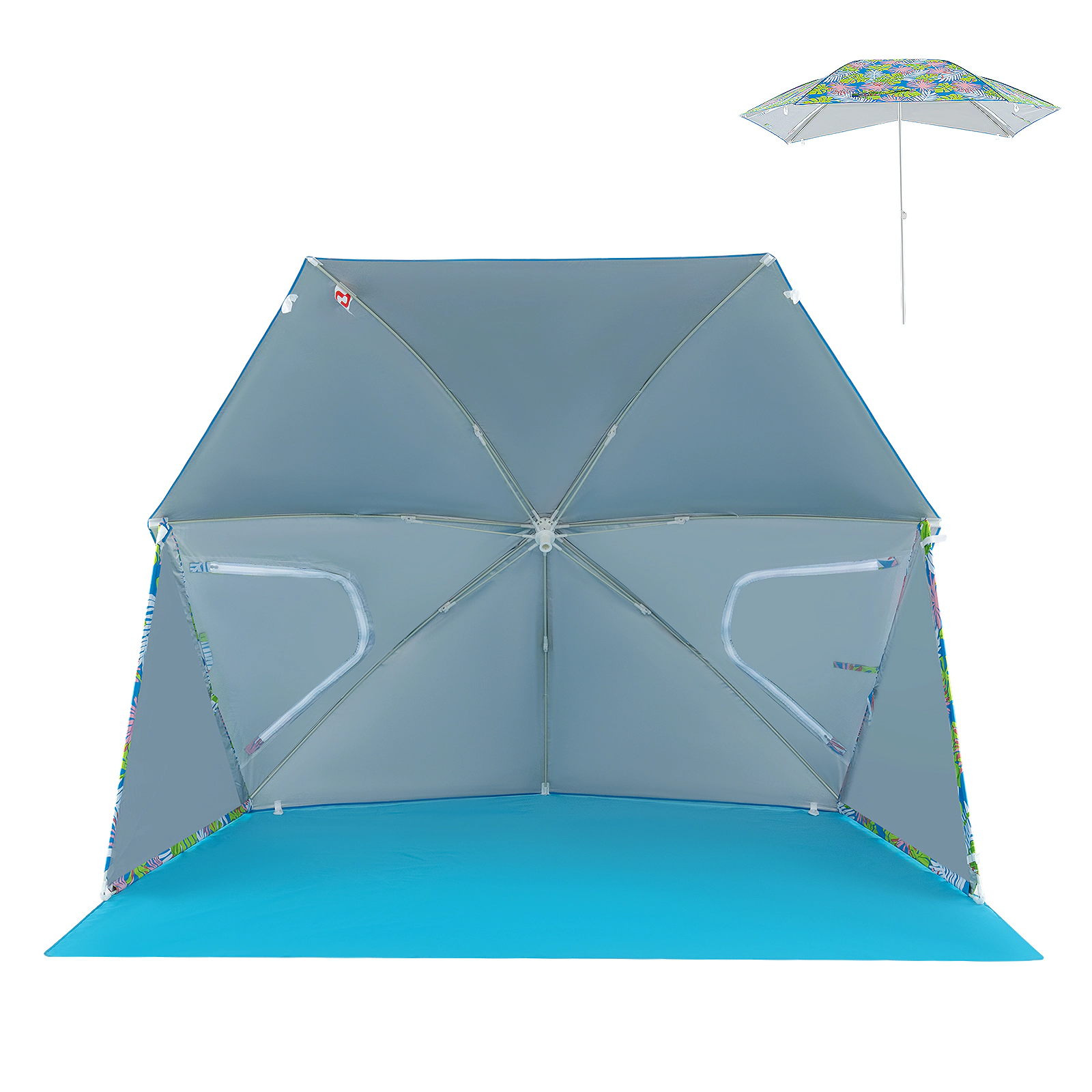 SUGIFT UPF50+ Sun Protection 2-in-1 Beach Umbrella Tent with Portable Carrying Bag Blue