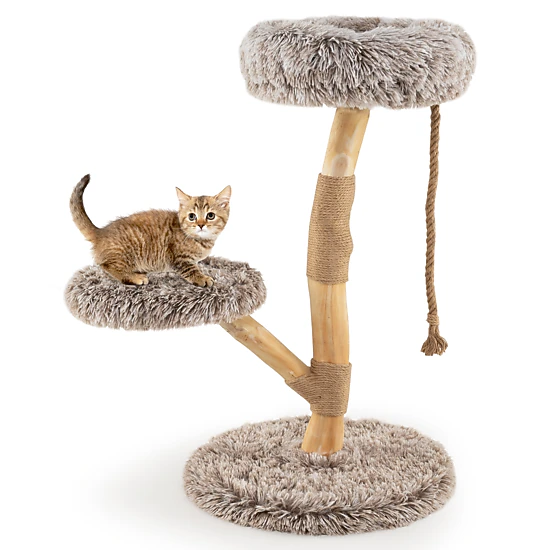 SUGIFT 35.5-in Tall 3-Tier Cat Tree Tower with 19.5-in Round Base Jute Rope Columns and Removable Cushions