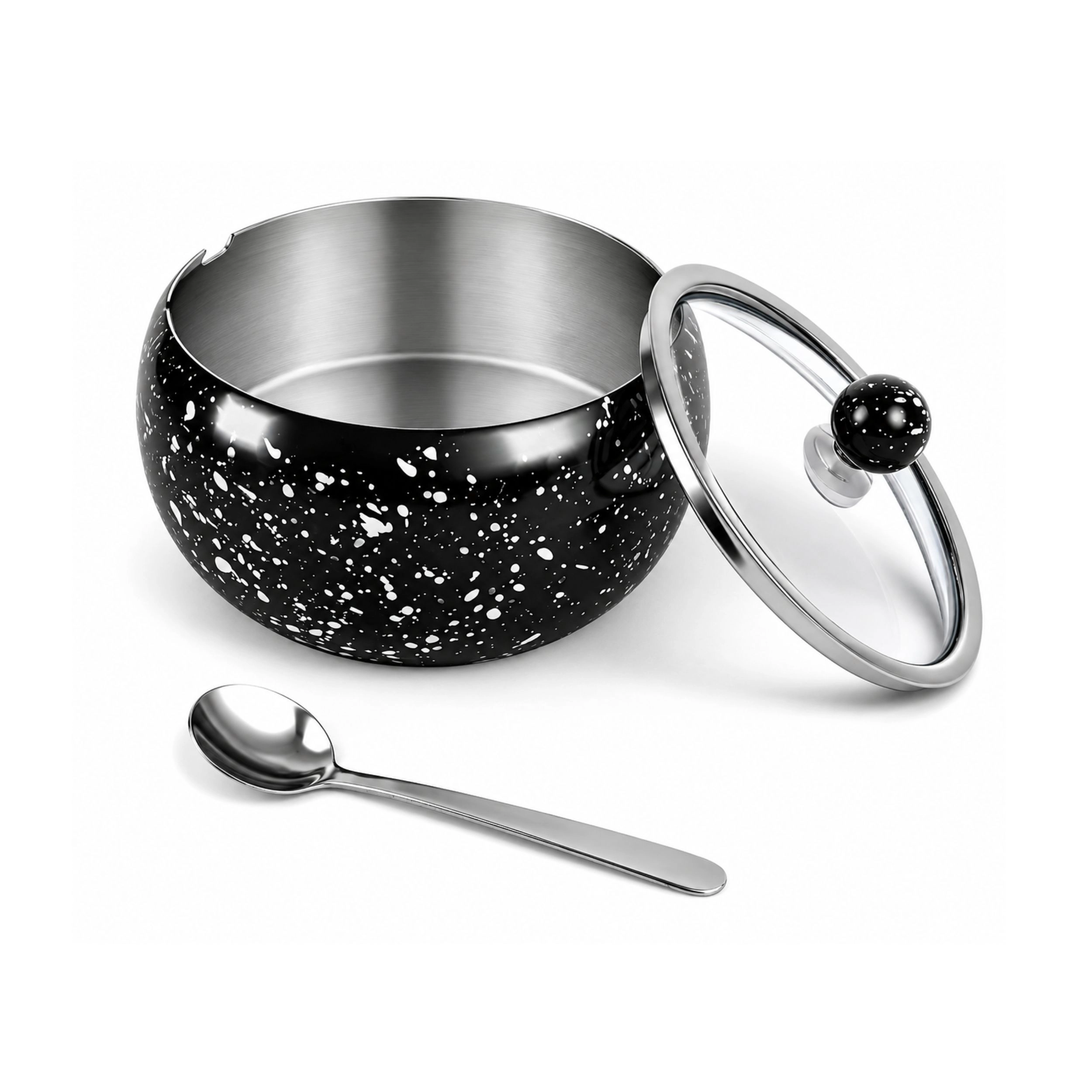 Stock Preferred Stainless Steel Sugar Bowl with Glass Lid and Spoon 16 oz
