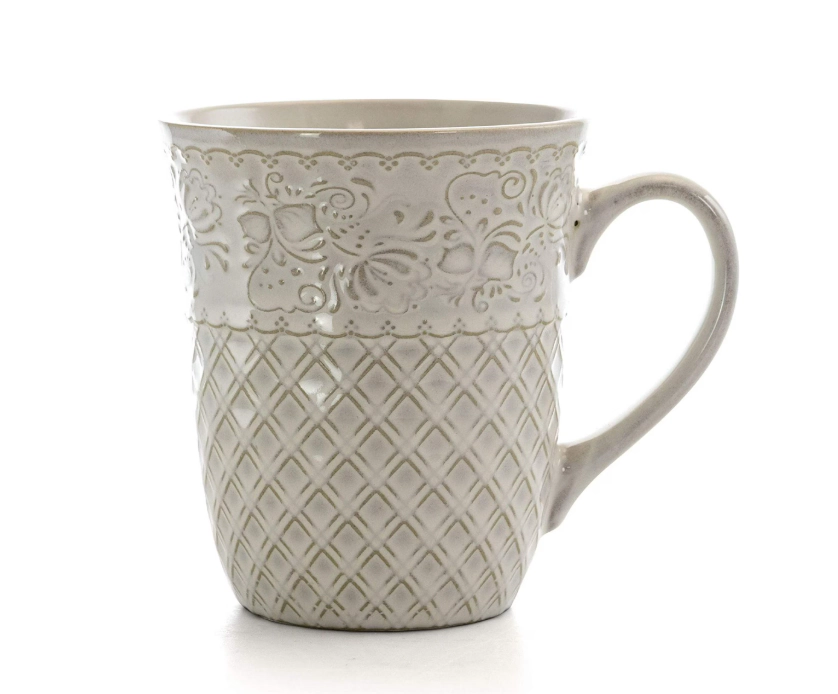 Elama Ivory Lotus Unisex 16 Pieces Square Dinnerware Set