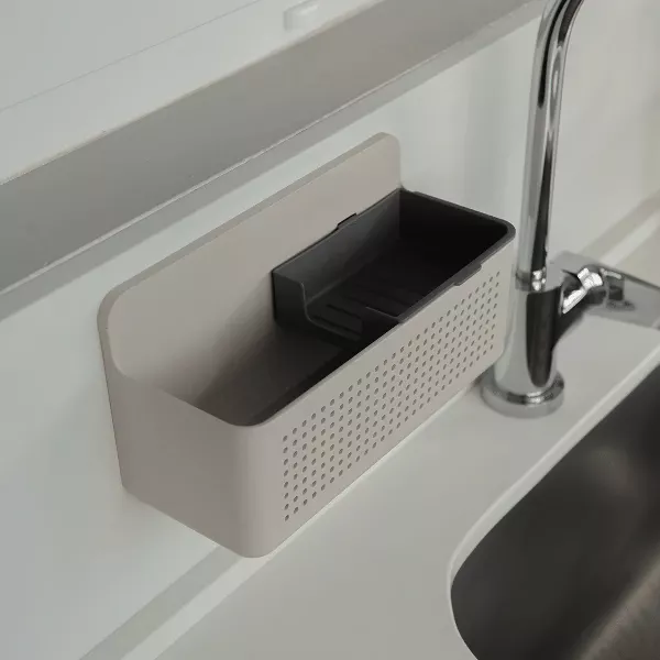 OU Hanging Sink Organizer - Self-Adhesive Caddy w/ Removable Sponge Tray, Space Saving Wall Mounted Kitchen Storage