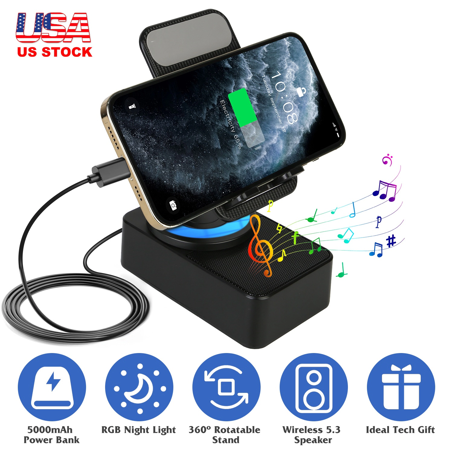 GBruno 4-in-1 Foldable Wireless Speaker Phone Stand