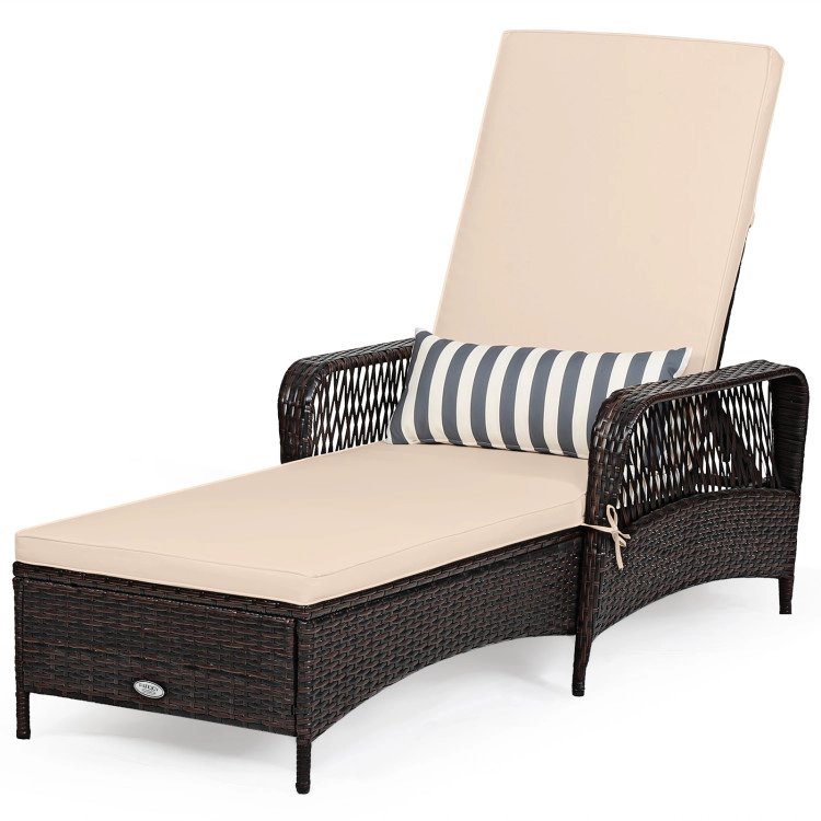 Hivvago Outdoor Patio Wicker Chaise Lounge Chair with Adjustable Backrest and Pillow