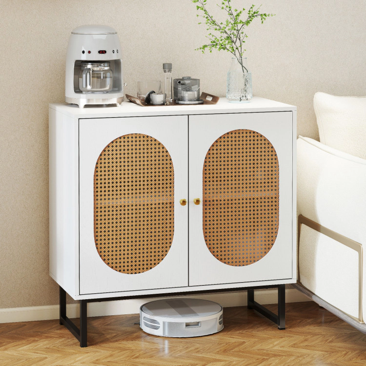Hivvago Buffet Cabinet Rattan Storage Cabinet With 2 Doors And Adjustable Shelf