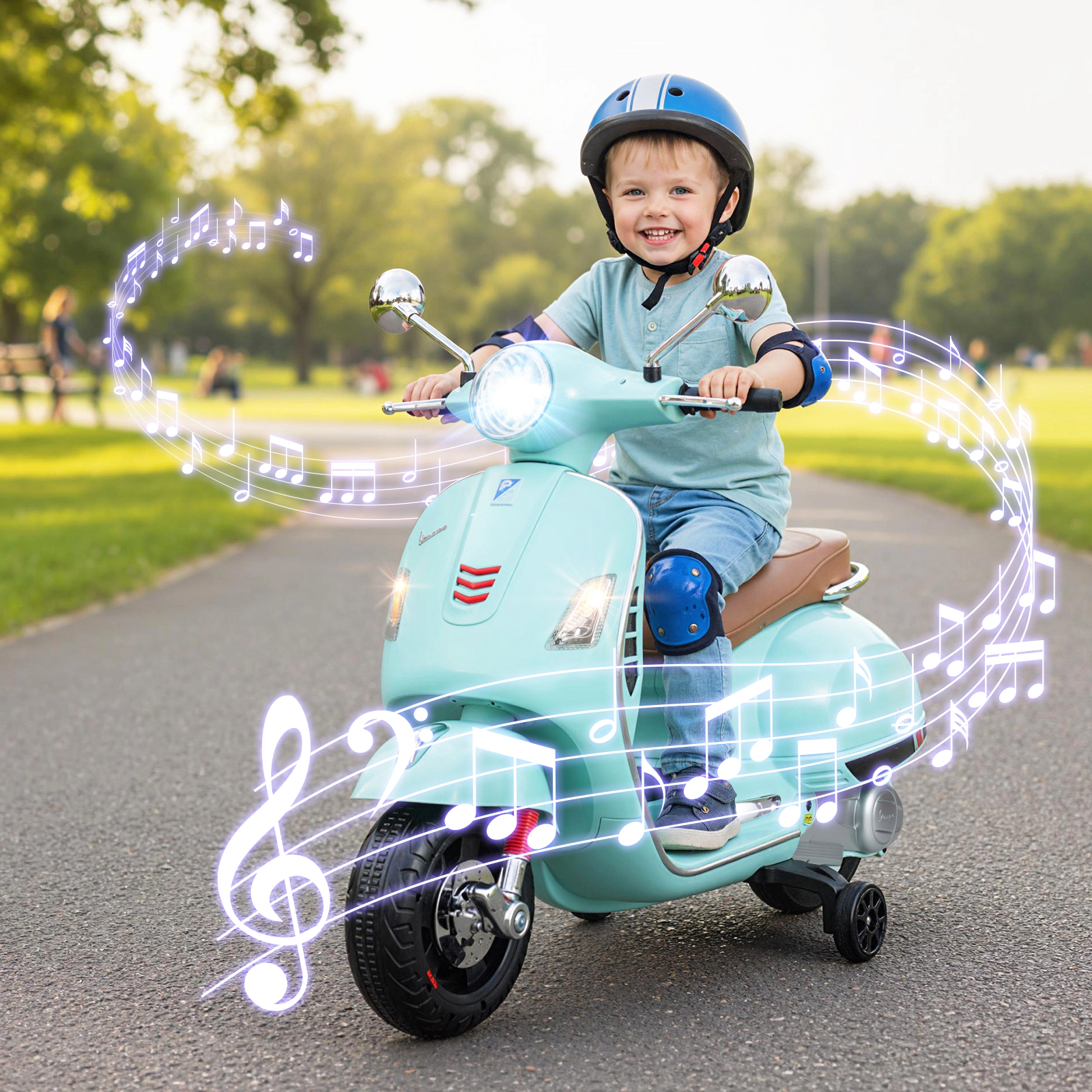 12V Kids Electric Motorcycle Removable Training Wheels One-Button Start LED Headlights Ages 3-6 Green Motorbike