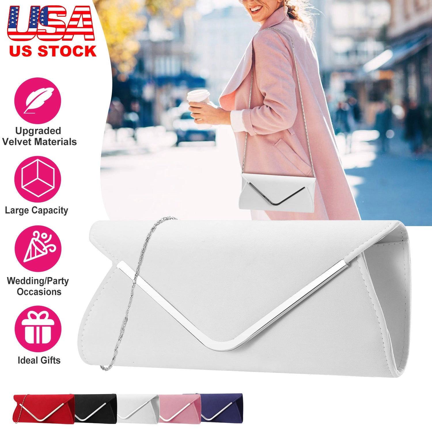 GBruno Velvet V-Shaped Envelope Clutch Bag