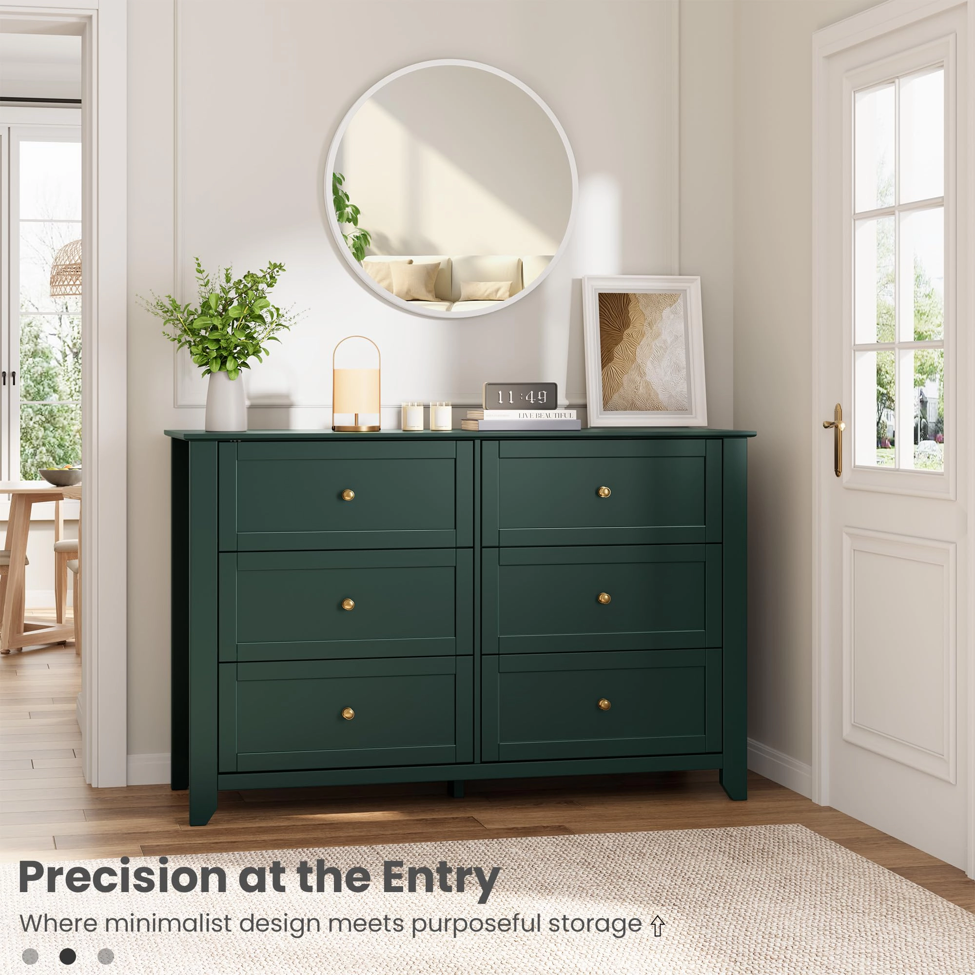 6 Drawer Dresser with Metal Knobs, 47.2" Wide Wooden Double Storage Chest for Bedroom Entryway Hallway