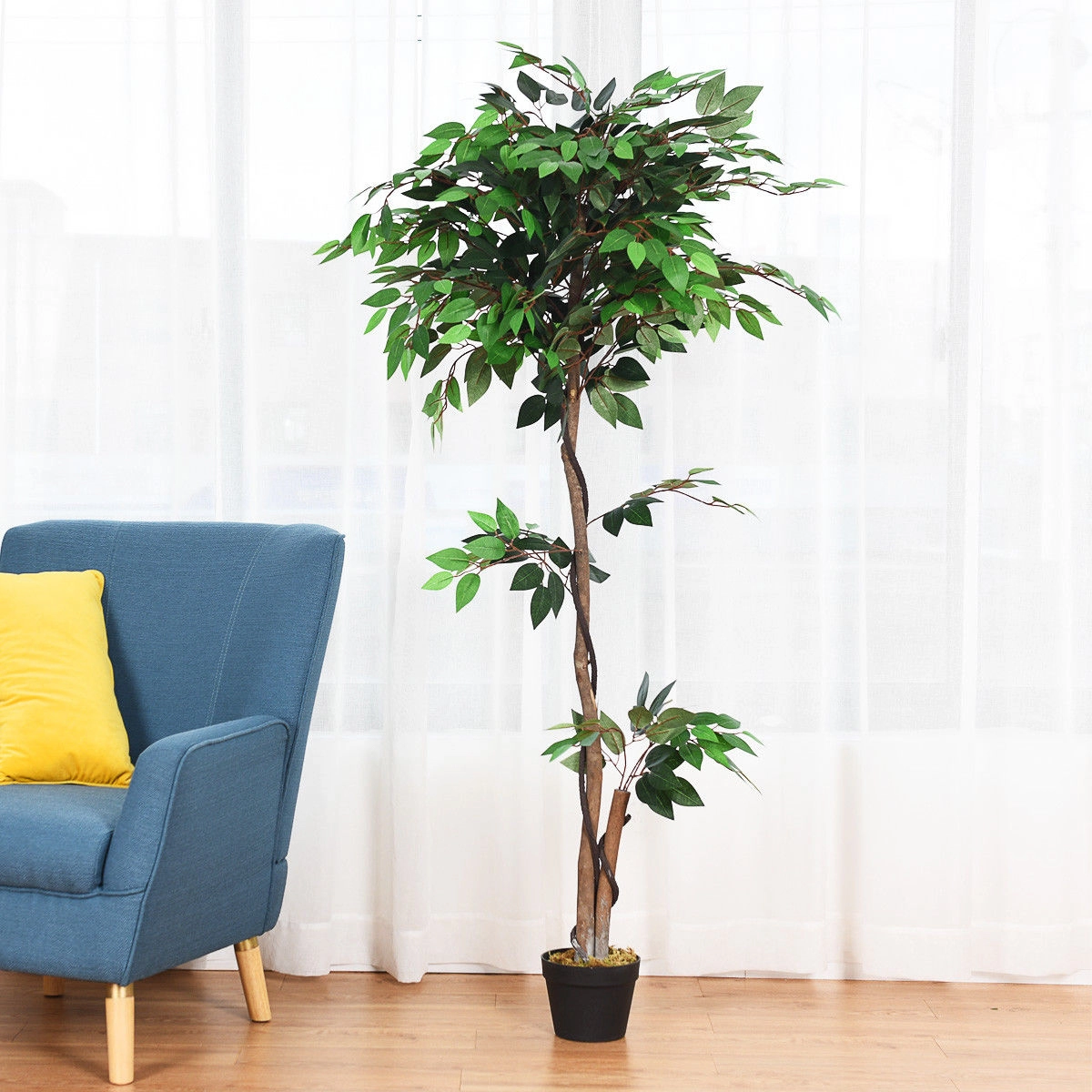 Slickblue Artificial Ficus Floor Plant Tree 5.5 Ft Faux Indoor Office Reception Decor Accent