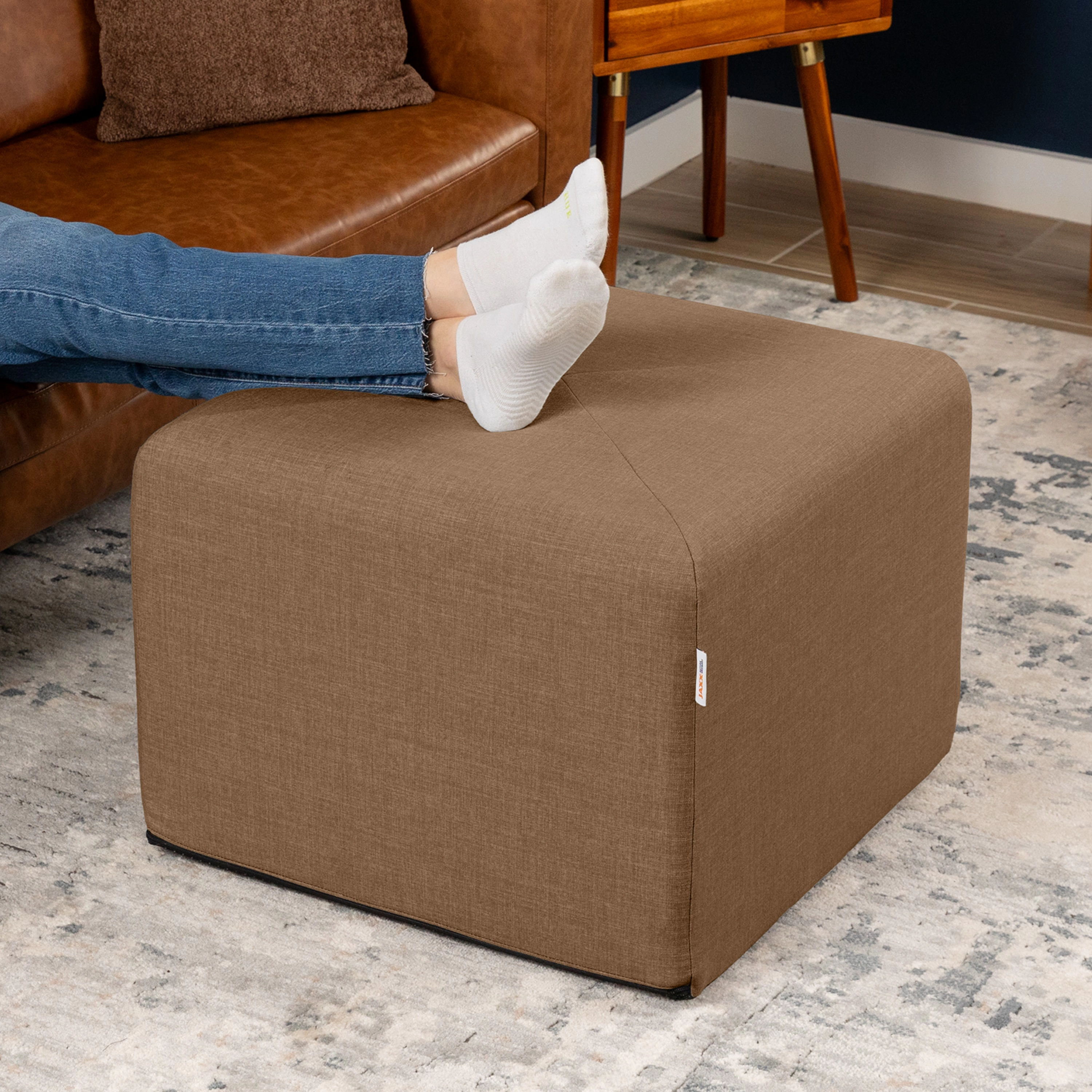 Jaxx Monroe Square Foam Ottoman with Stain Resistant Performance Fabric, Large (24 x 24 18)