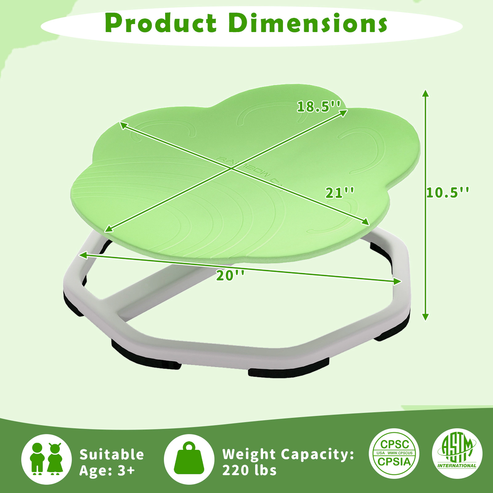 SUGIFT Kids Green Sensory Spinning Chair, 360-Degree Swivel, 220-lb Capacity