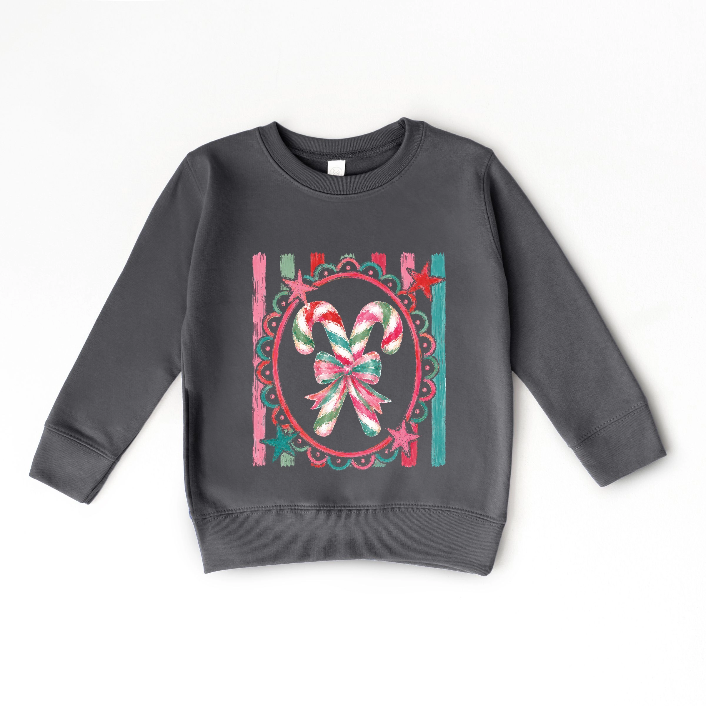 The Juniper Shop - Youth Graphic Sweatshirt Candy Cane Coquette Watercolor