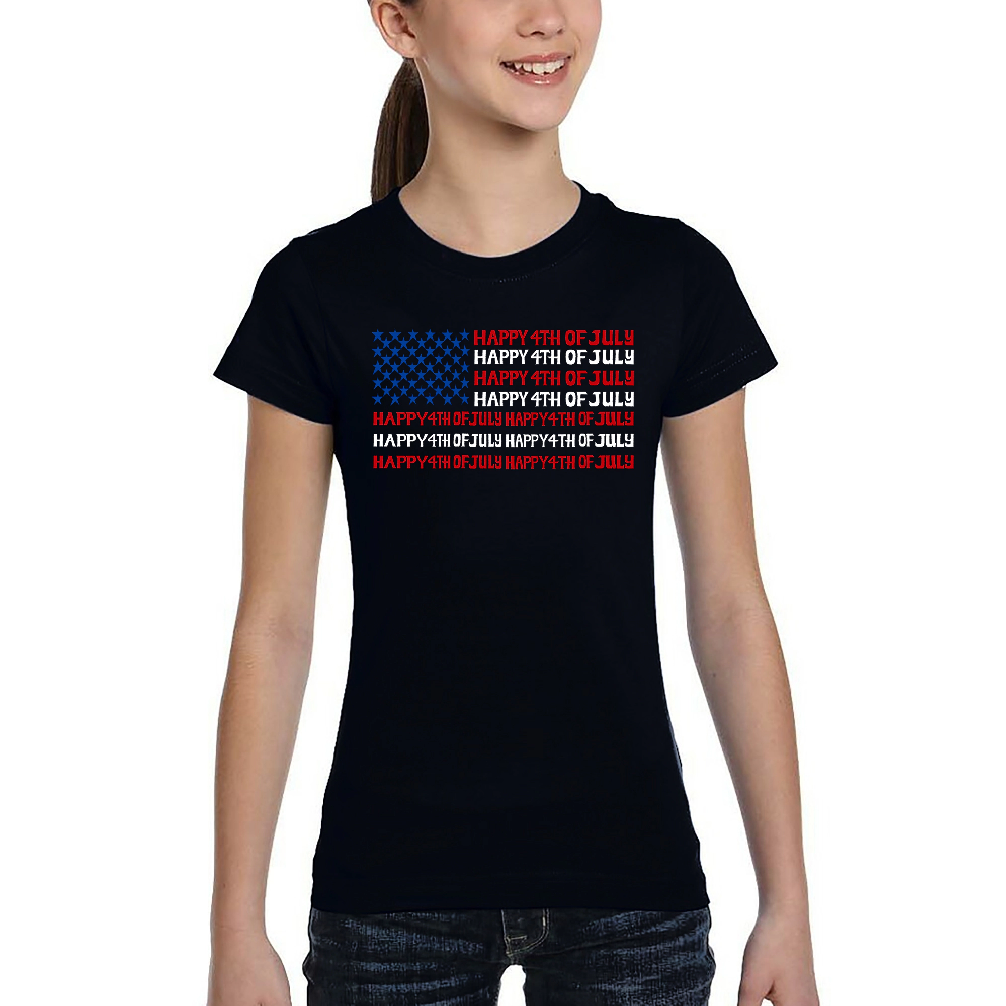 LA Pop Art Girls Word T-Shirt - Happy 4th of July