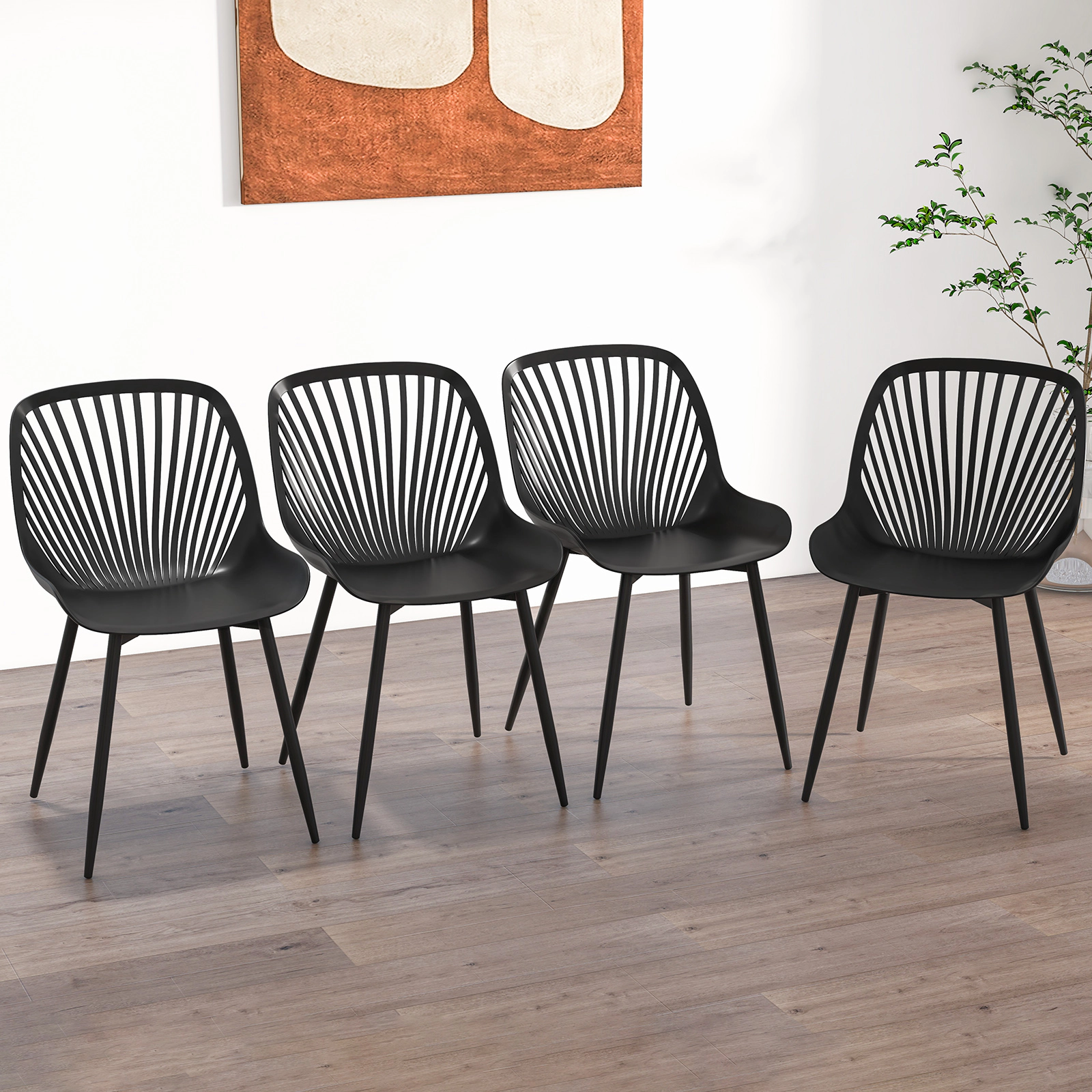LJG Modern Kitchen Chairs with Metal Legs Cutout Backrest Curved Seat for Dining Room Home Office