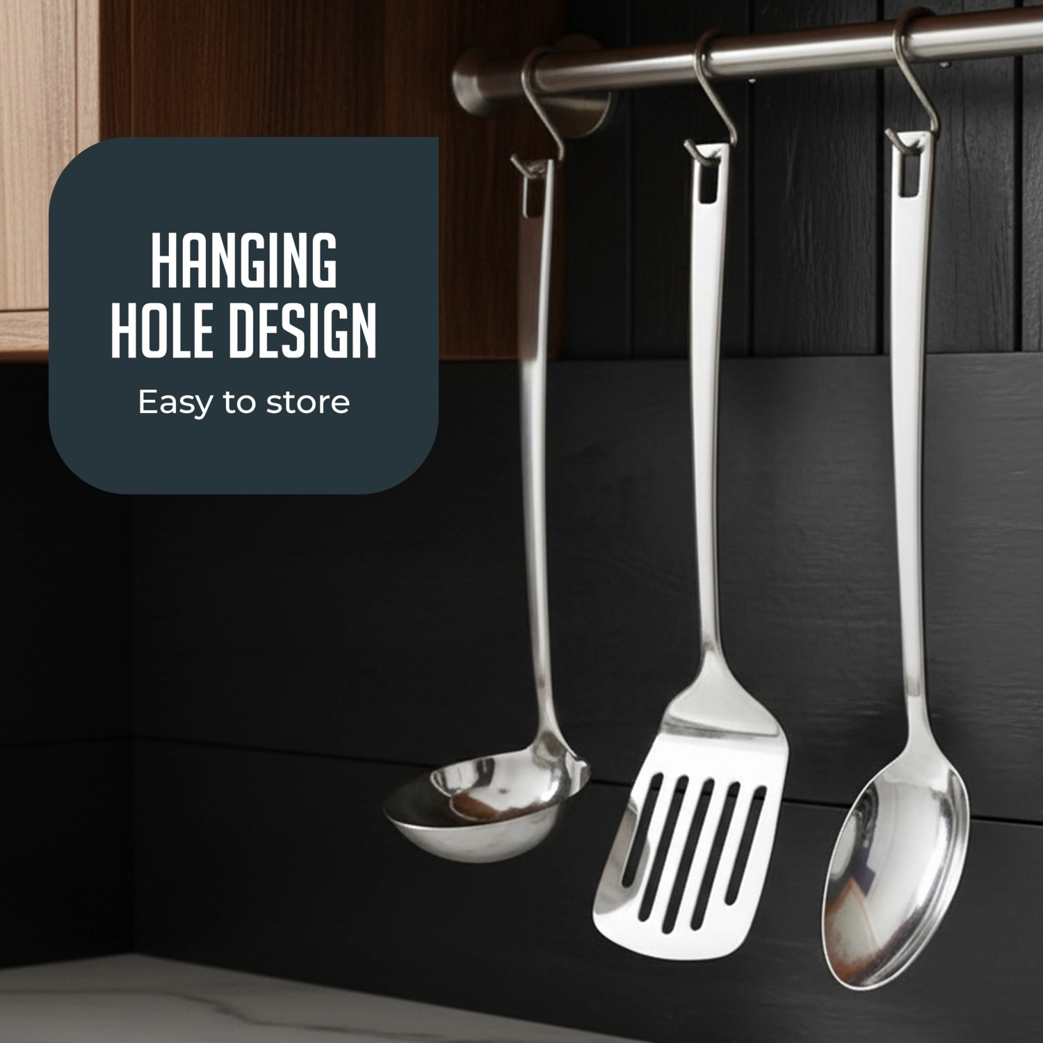 Luminuxe Stainless Steel Kitchen Utensil Set w/ Holder, 5pc Heat Resistant Kitchen Tools w Ladle Skimmer & Serving Spoon