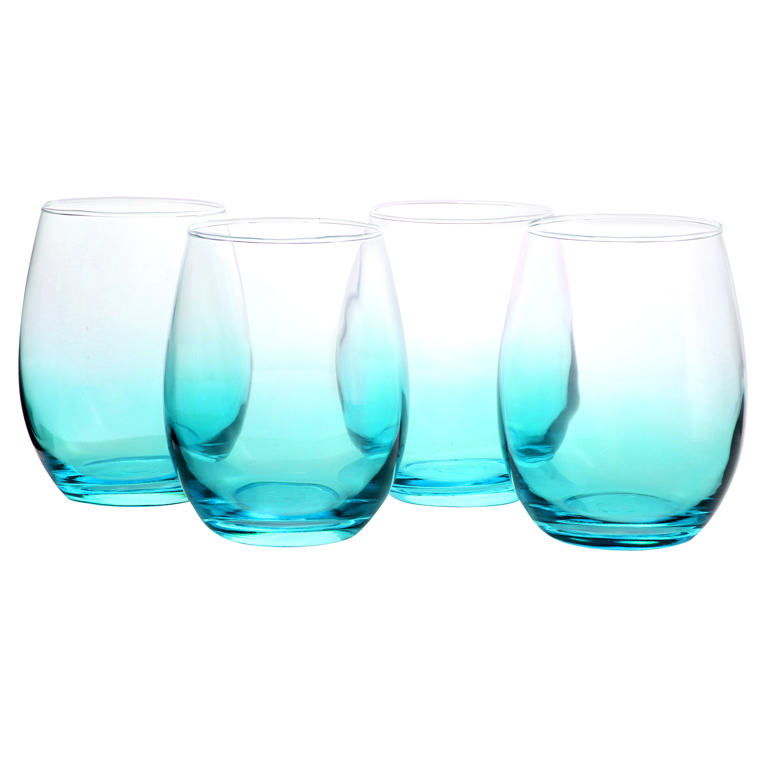 Gibson Home Laguna Lights 4 Piece 18 Ounce Stemless Wine Glass Set in Blue