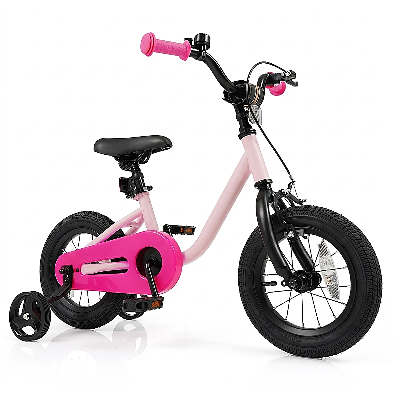SUGIFT Adjustable Kids Bicycle with Training Wheels 110-lb Seat Capacity Ages 3-4 Years 35-in Frame Pink 12-Inch Wheel