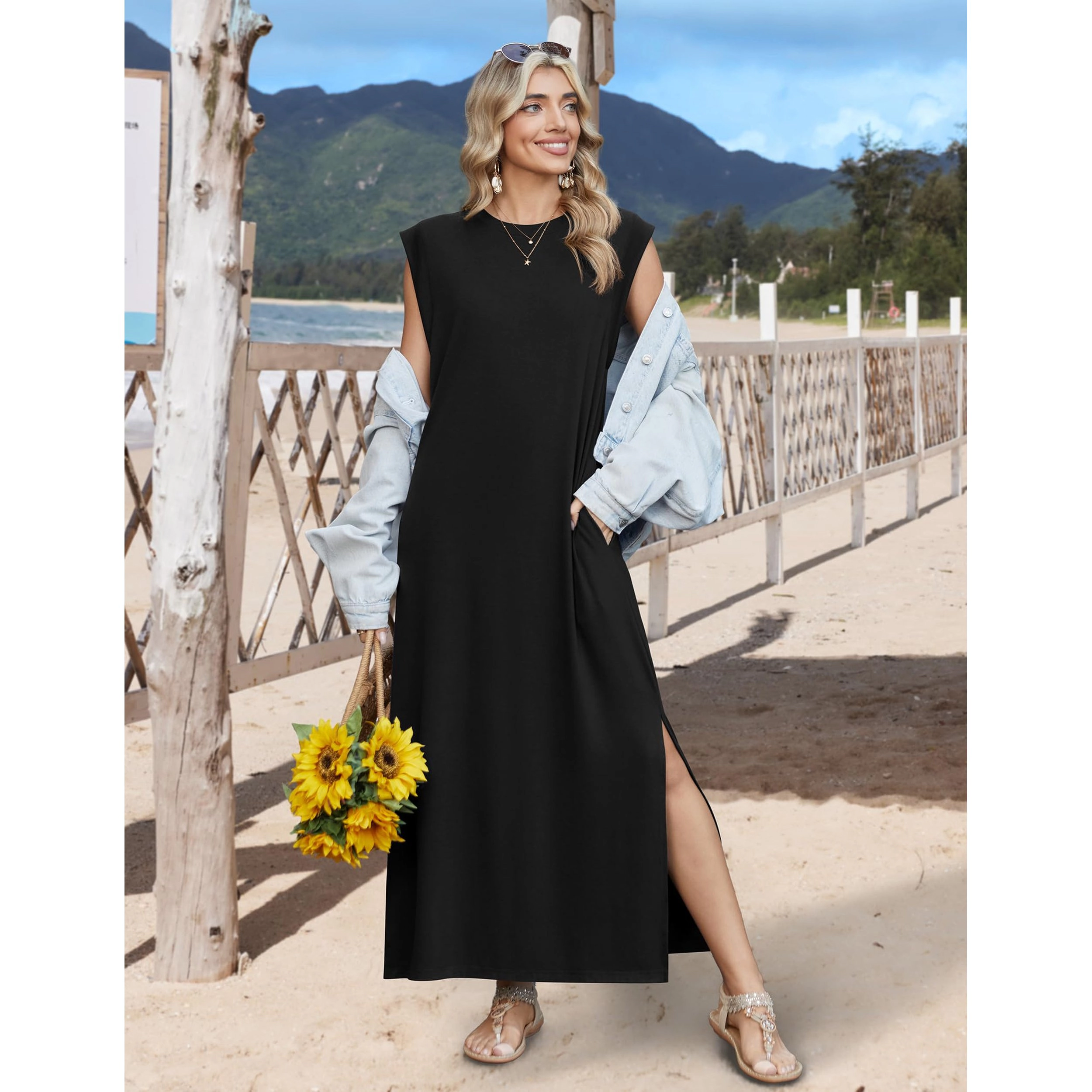 Zeagoo Women's Round Neck Sleeveless Maxi Dress