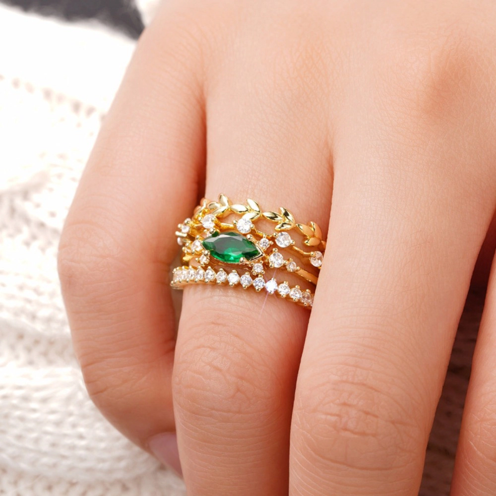 4-Piece Set Dainty Rings with Claw-Set Marquise Cubic Zirconia for Women