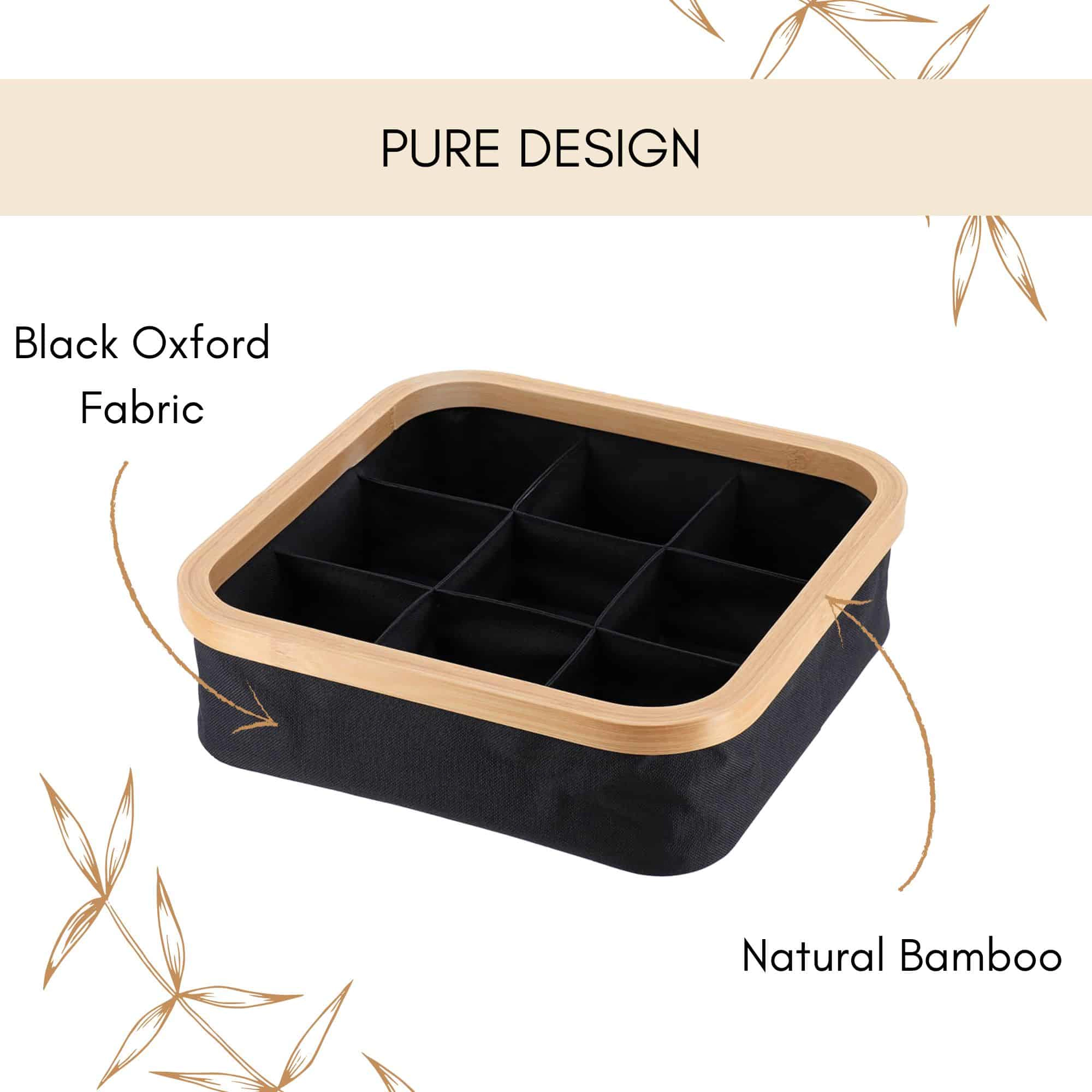 Evideco French Home Goods Bamboo Frame 9-Compartment Foldable Square Organizer