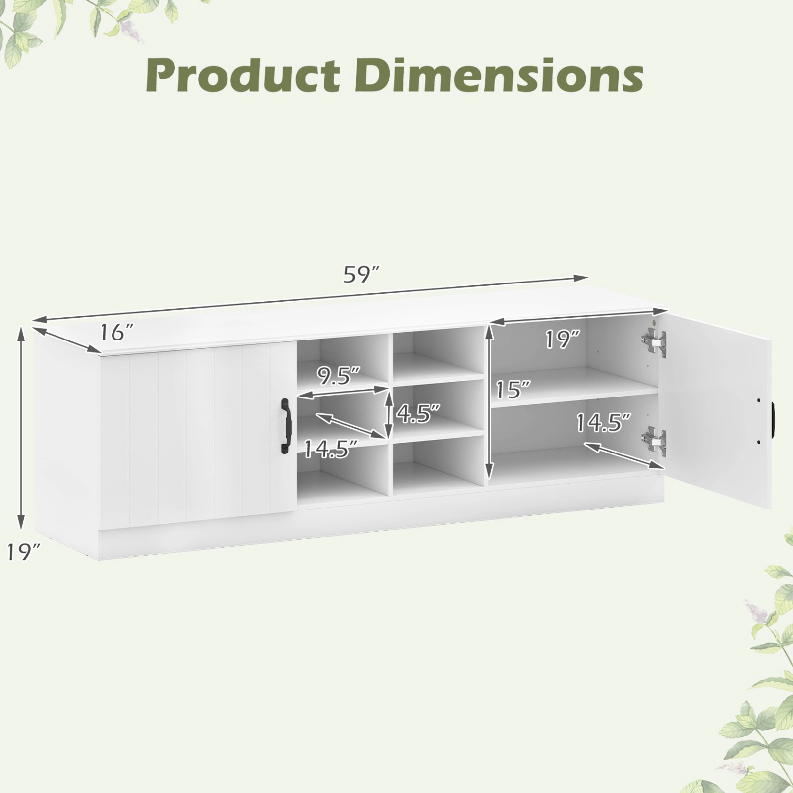 SUGIFT 2-Door Engineered Wood Shoe Bench Storage Cabinet Adjustable Shelves 300-lb Top Capacity 59-in Wide Natural/White