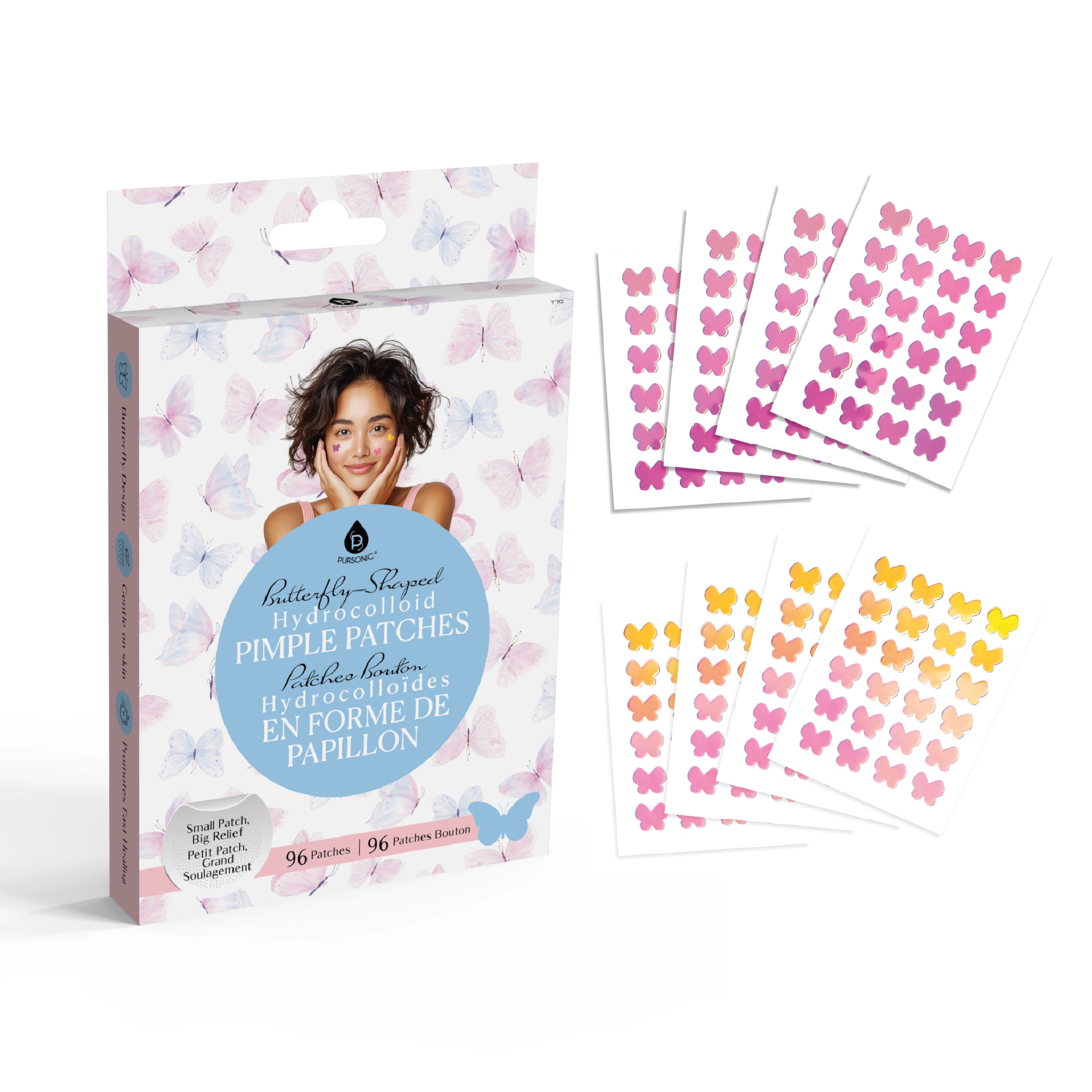 Pursonic Women’s Hydrocolloid Acne Treatment Pimple Patches – Butterfly-Shaped Blemish Care Spot Covers 96-Pack