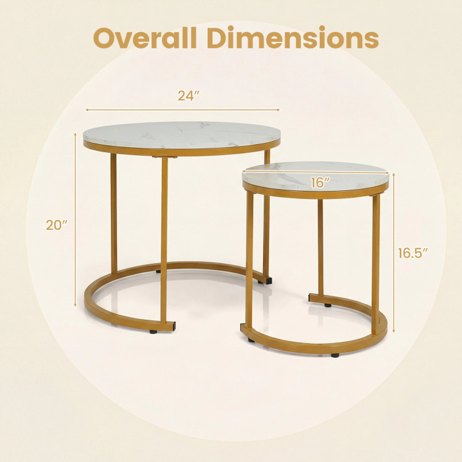 SUGIFT Set of 2 Modern Round Stacking Nesting Coffee Tables with MDF Tops and Steel Frames Rustic Brown