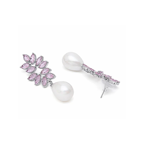 AGP PARIS Womens Marquise Leaf Pearl Drop Earrings