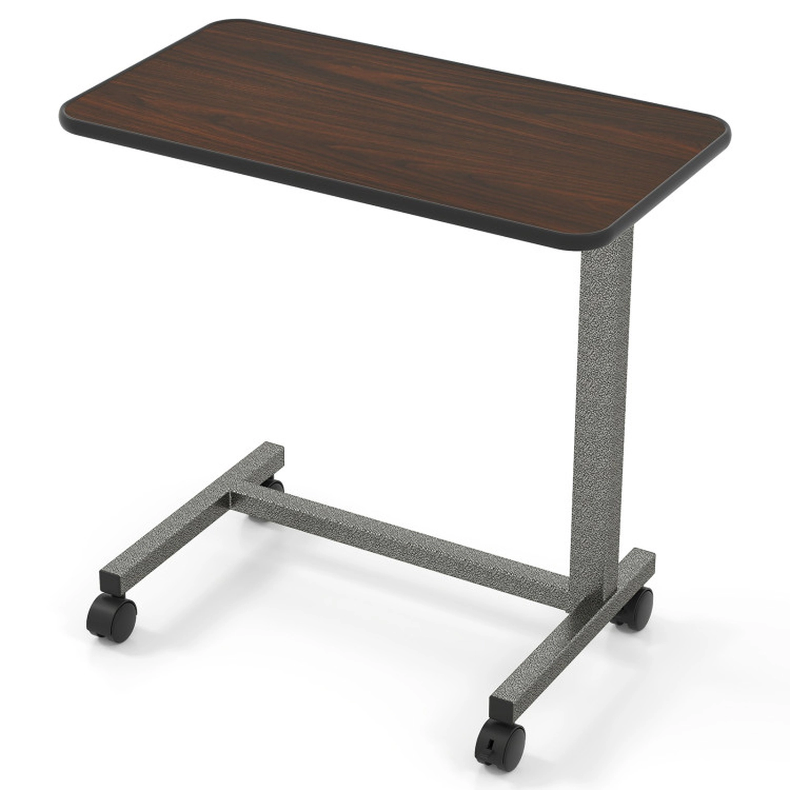 SUGIFT Locking Wheels H-Shaped Base Overbed Laptop Desk 28-in x 15-in 29-in to 42.5-in Height 155-lb Capacity Walnut