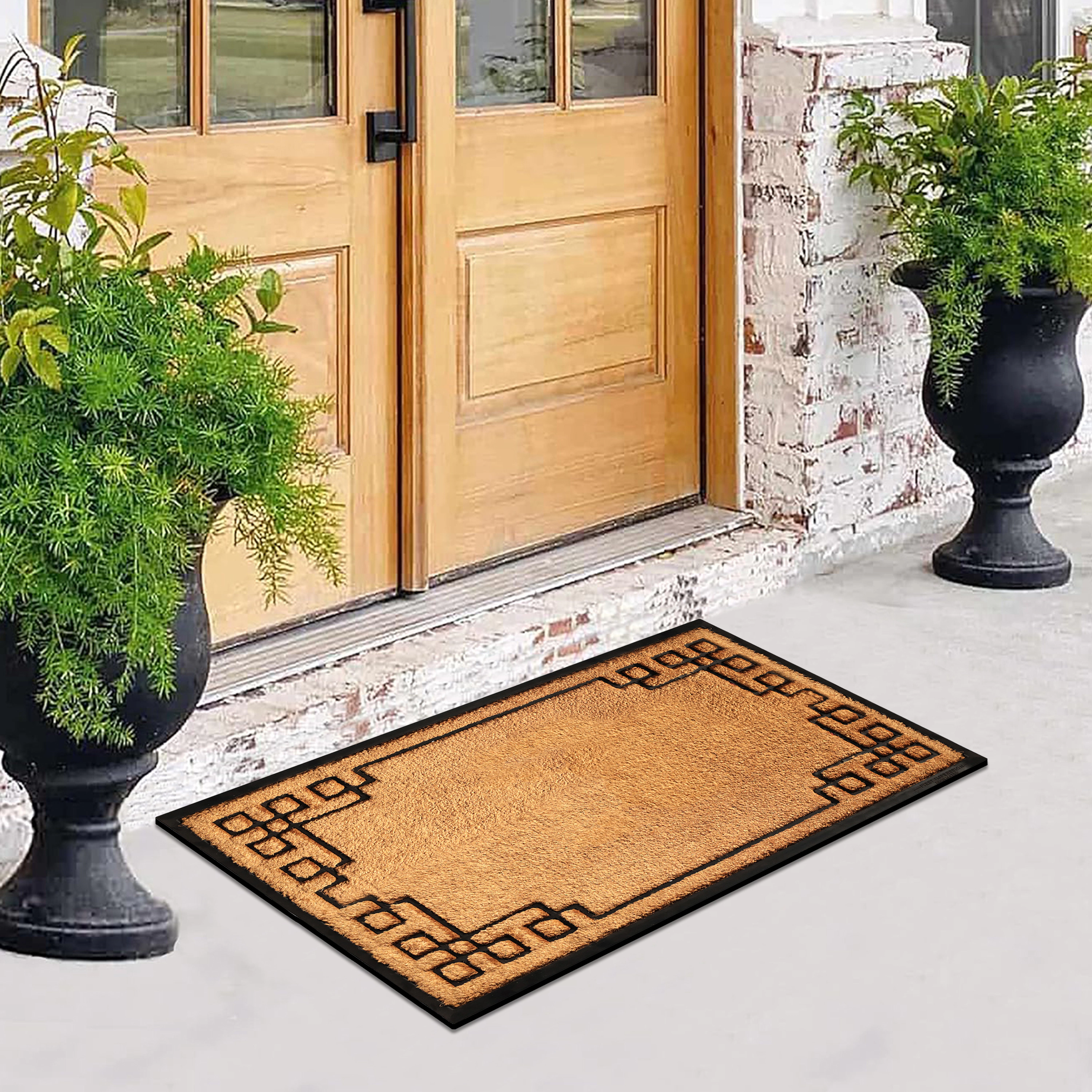 A1HC Coir and Rubber Door Mat 30x48 Inches Heavy Duty Non-Slip Dirt-Trapping Plain Key Greek