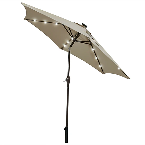 SUGIFT 9-ft Blue Solar LED Market Patio Umbrella with Push Button Tilt Crank Lift and 6 Ribs 8-ft H