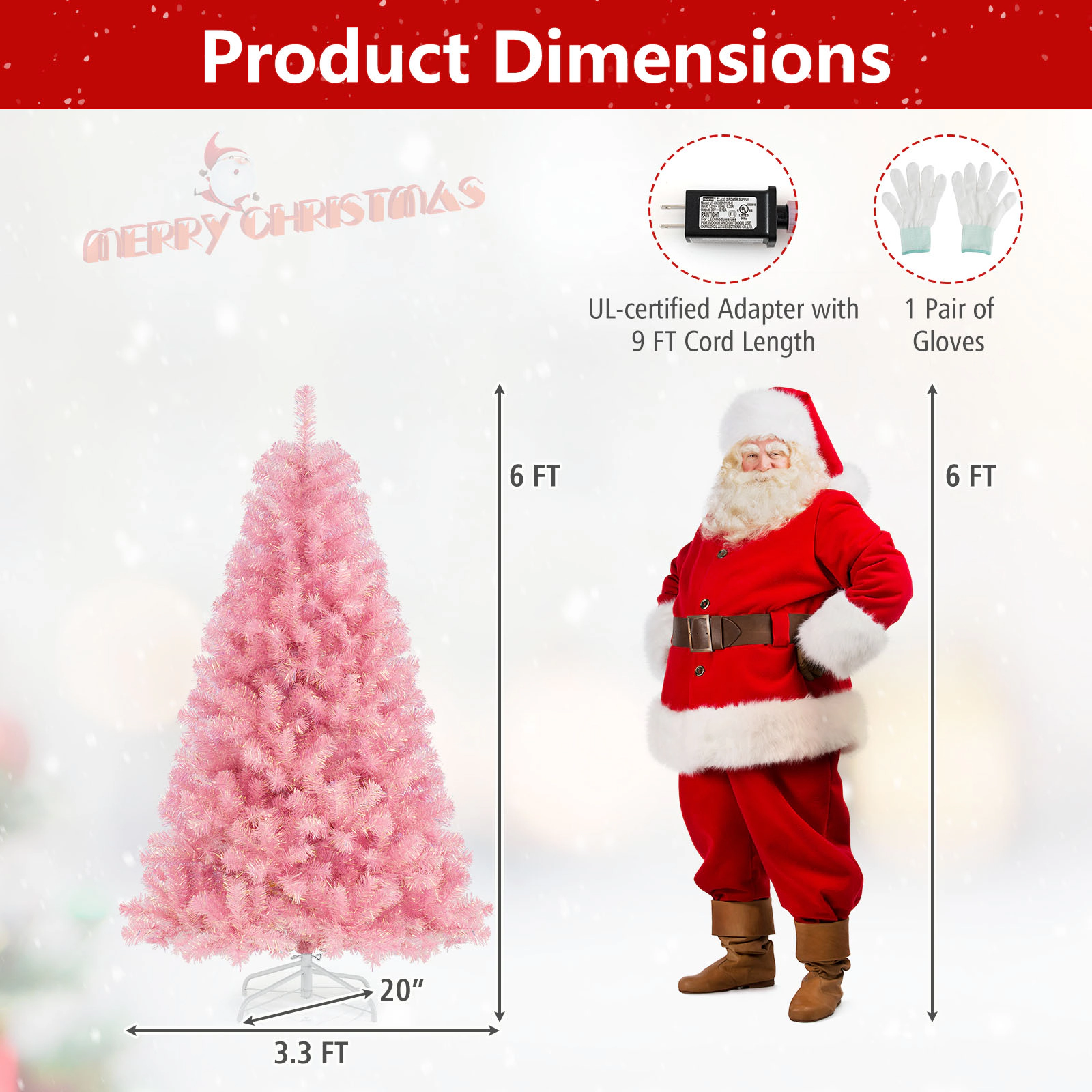 SUGIFT 6-ft Pink Pre-Lit Tinsel Artificial Christmas Tree with Reflective Foil Tips and 8 Lighting Modes