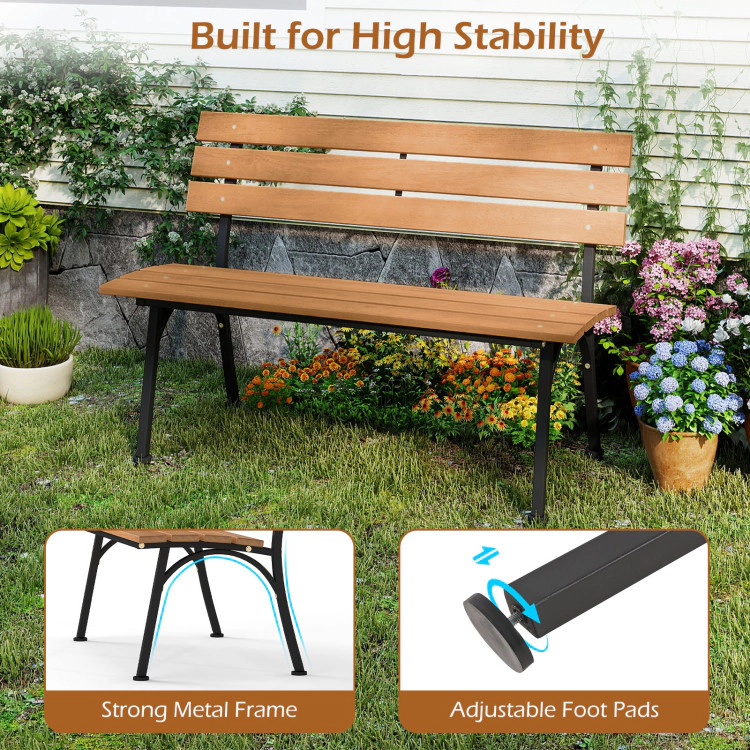 Hivvago 47 Inch Outdoor Acacia Wood Bench With Metal Frame And Slatted Seat