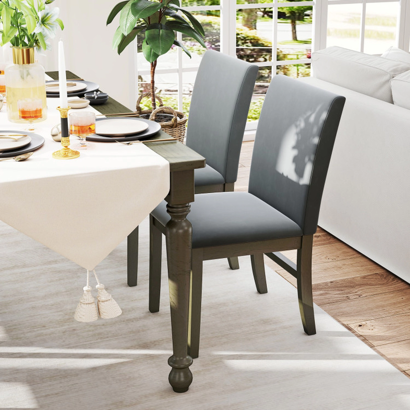 SUGIFT Upholstered Velvet Dining Chairs Set of 2 with High Back Rubber Wood Legs 400-Lb Capacity Gray
