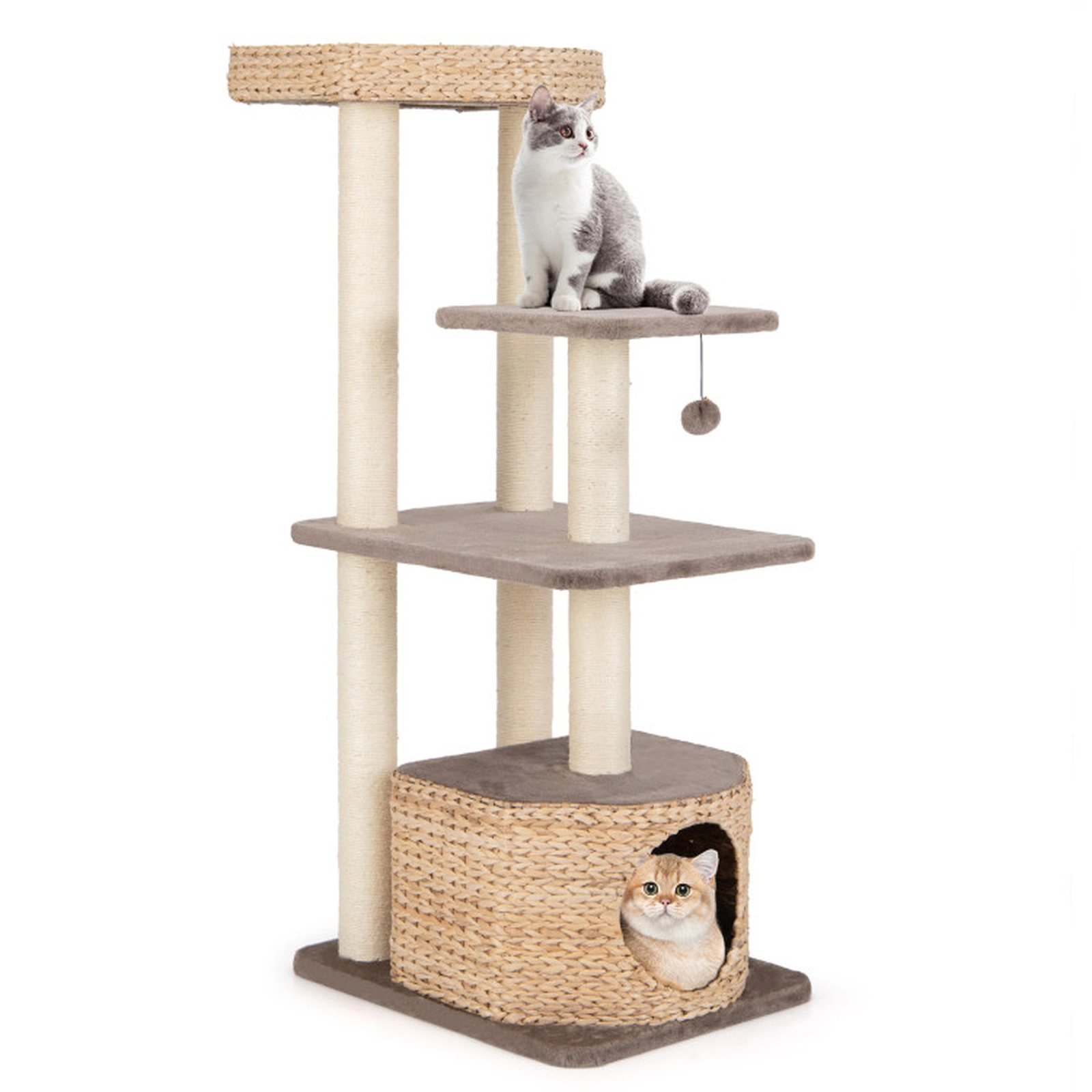 SUGIFT Coffee 4-Layer Cat Tower with Cattail Perch Condo and Washable Cushions