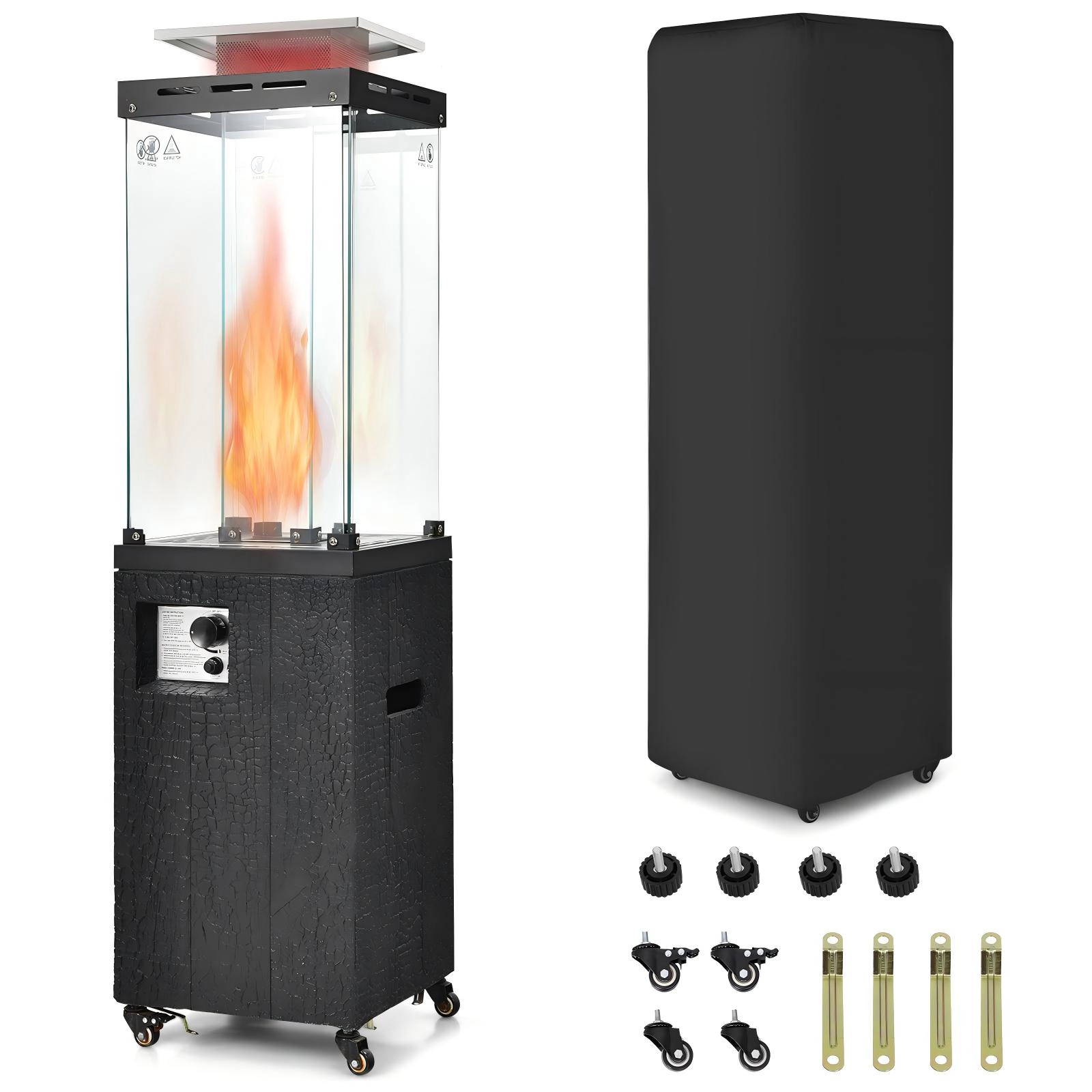 SUGIFT 41000-BTU Black 13-ft Coverage Propane Patio Heater with Tempered Glass Tube Metal Hood and Wheels