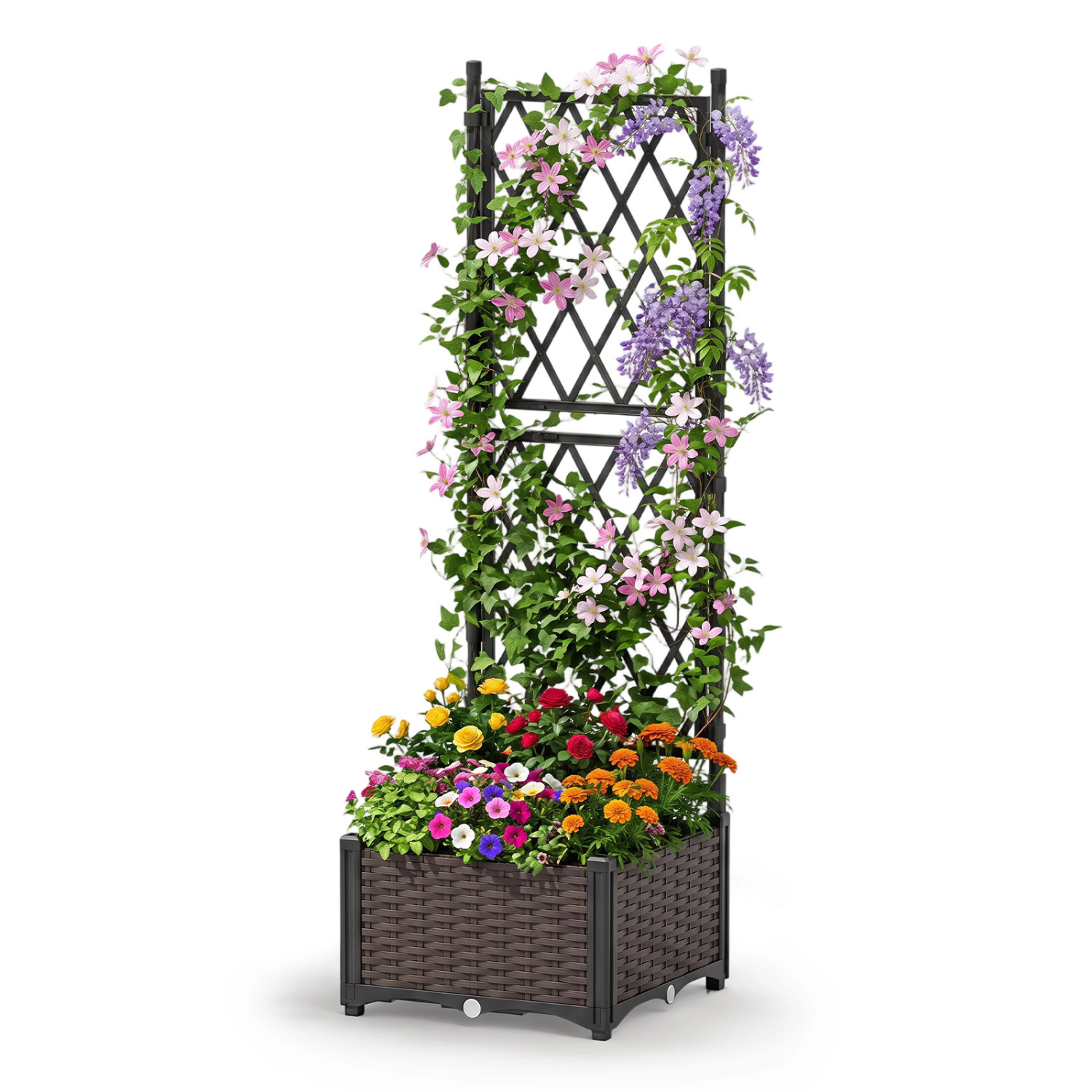 LJG Raised Garden Bed with Lattice Trellis Drainage Self-Watering Elevated Vertical Planter Boxes