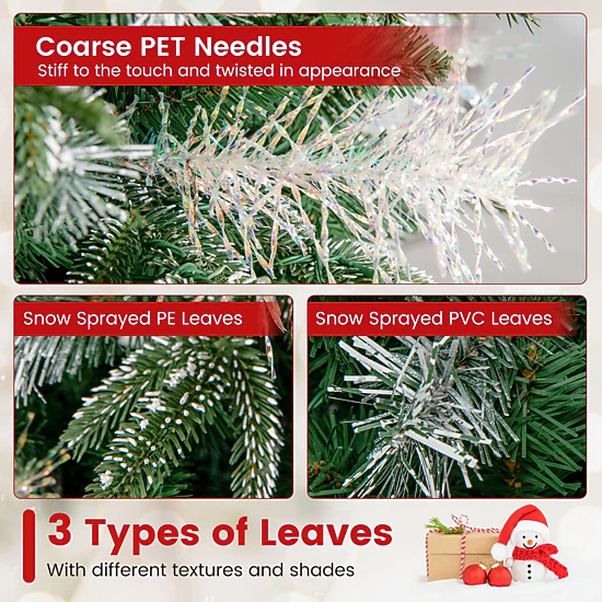 SUGIFT 7-ft Green Pre-Lit Artificial Christmas Tree with 350 LEDs 1072 Snow-Tipped Branches and Pine Cones