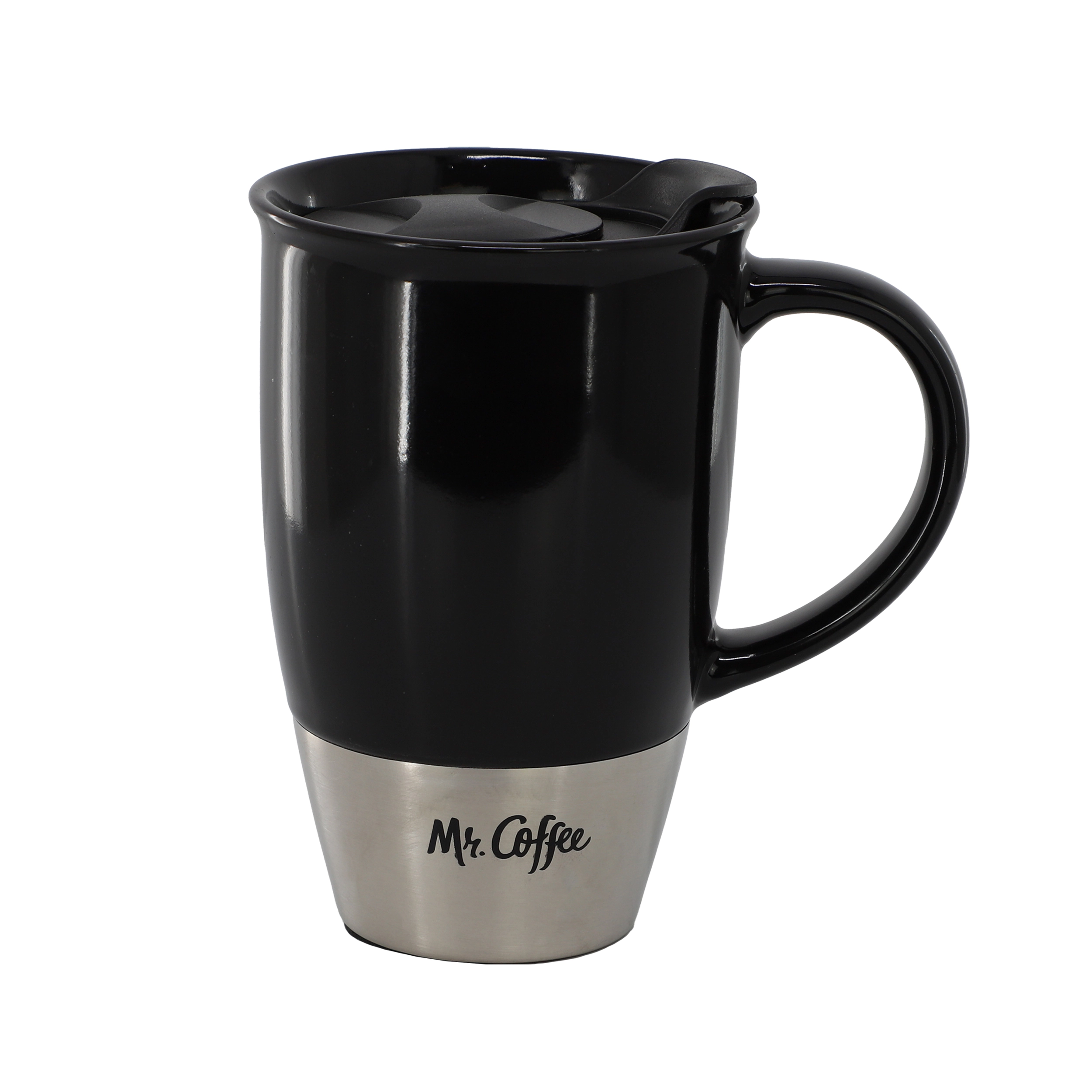Mr. Coffee Coupleton 4 Piece 15 Ounce Stoneware Travel Mug Set in Black with Lid