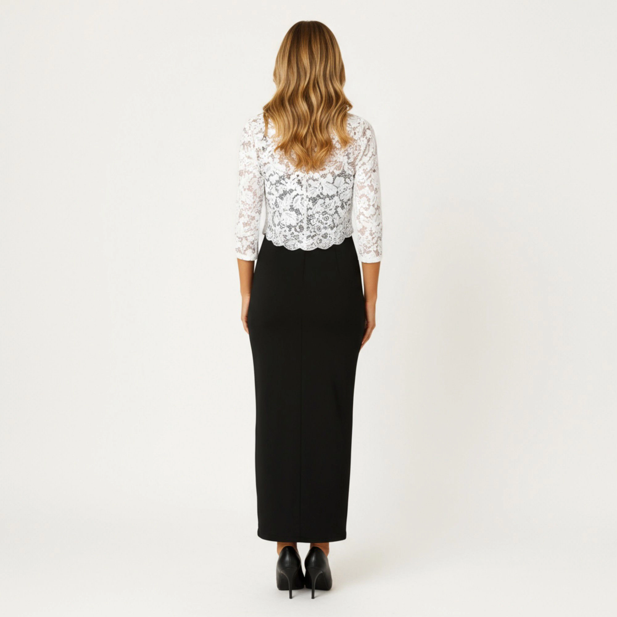 Anna-Kaci Women's Floral Lace Cropped Cardigan with 3/4 Sleeves and Scalloped Trim